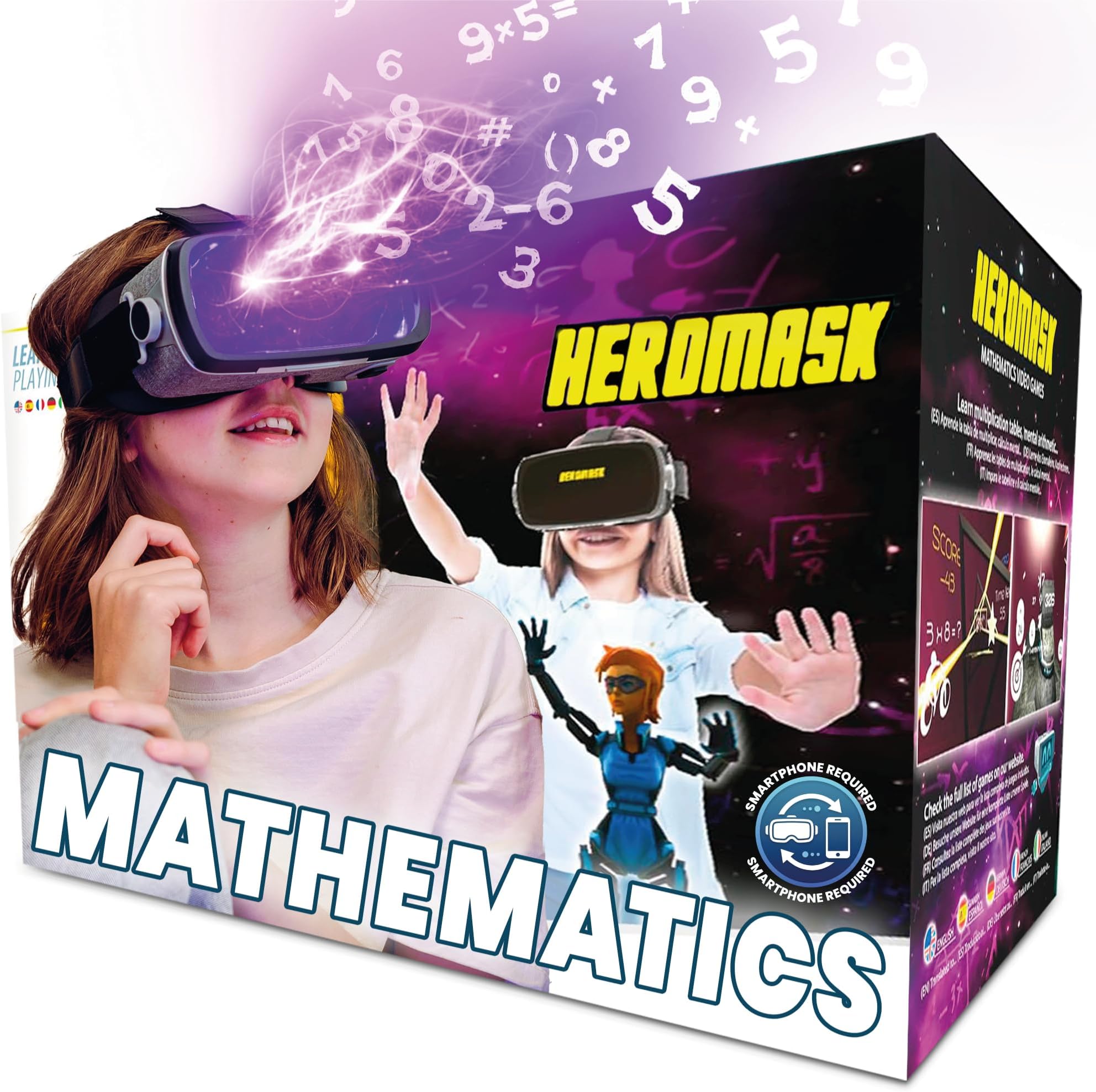 Heromask VR Headset + Maths Games (Boys&Girls 5-12) — Fun Gift to Practice Addition, Times Tables & More with Virtual Reality — Surprise kids with this Educational Toy!