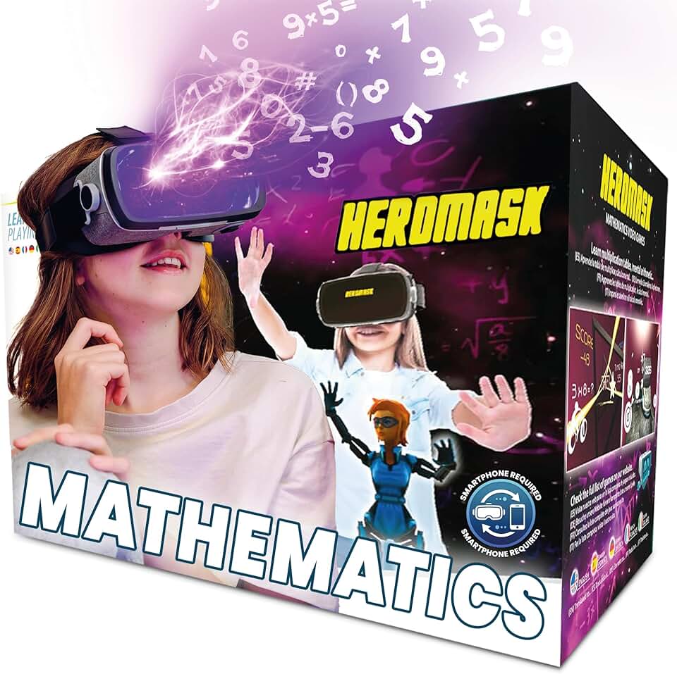 HeroMask VR Headset ＋ Math Games — Gift for Kids 5–12 — Multiplication, Times Tables, Addition, Mental Math &amp; More | Award-Winning Virtual Reality Educational Toy for Birthday or Christmas