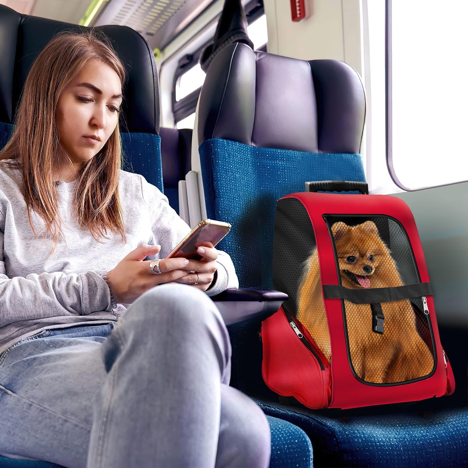 All Pets United wózek dla psa transporter dla psów i kotów z teleskopowym ramieniem Czerwony