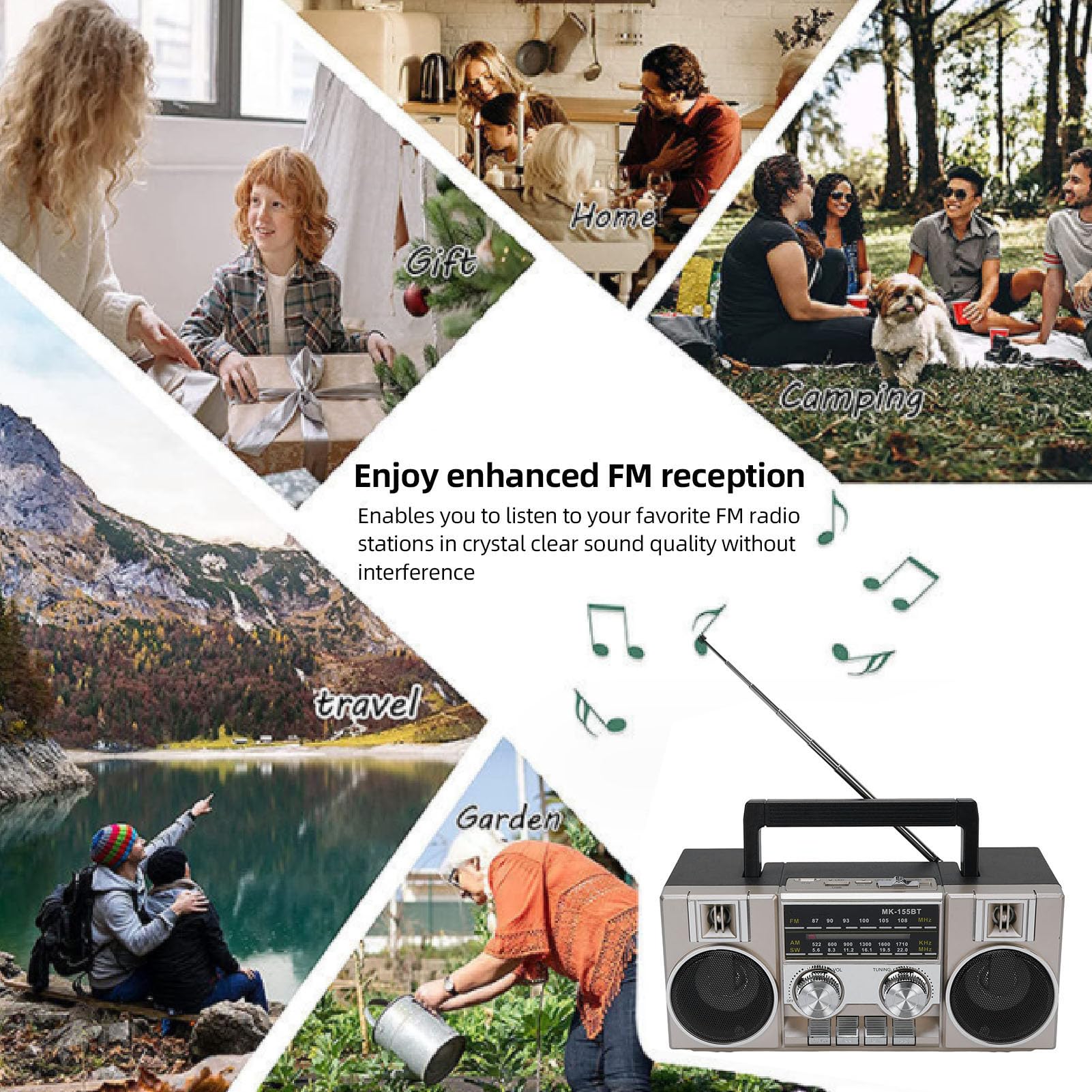 Radio Portable Am ​​FM SW, Radio con Batería Recargable con Altavoz Bluetooth, Tarjeta de Memoria de Soporte/Reproducción de Cards USB, para Senior (Gold)