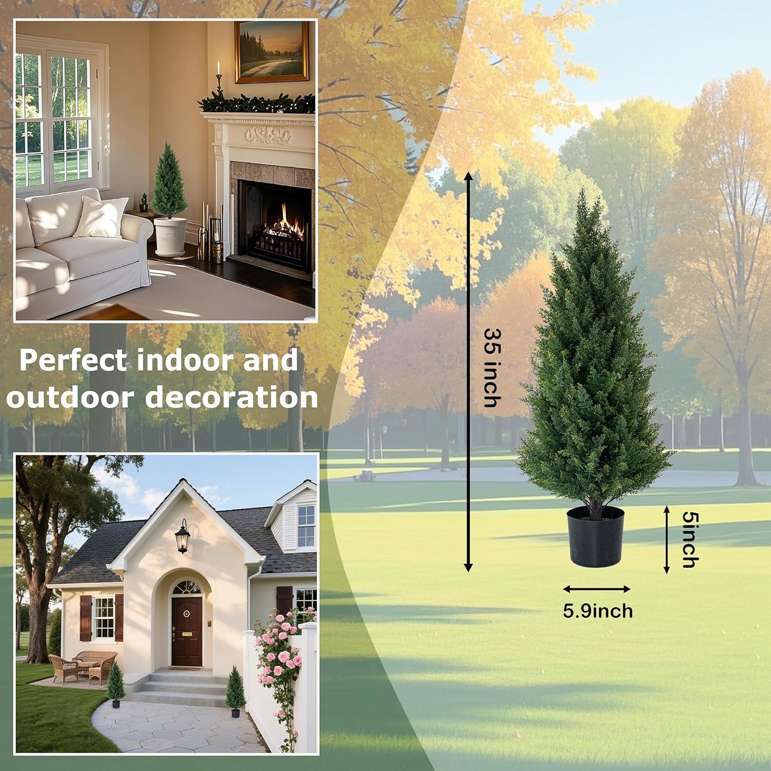 Artificial Topiary Trees 3 Foot Artificial Cedar Trees UV Resistant Potted Plant Set of 2 Faux Bushes Fake Shrubs for Outdoor Indoor Front Porch Garden