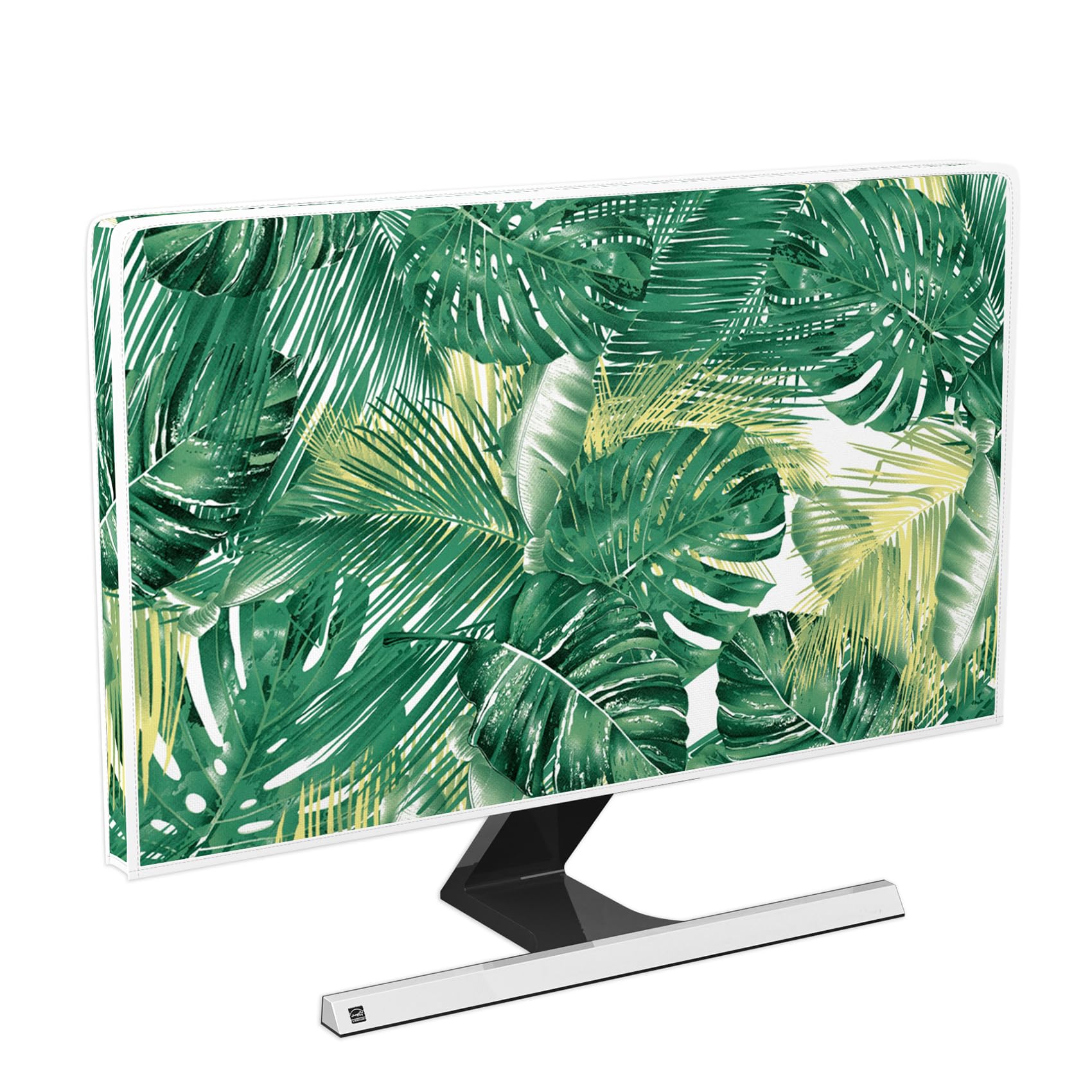 Monitor Dust Cover 22, 23, 24, 25 Inch Water Proof Computer Covers for Desktop Pc CPU Tower Protector Panel Case Computer Screen Protective LCD/LED/HD,Green Tropical Leaves