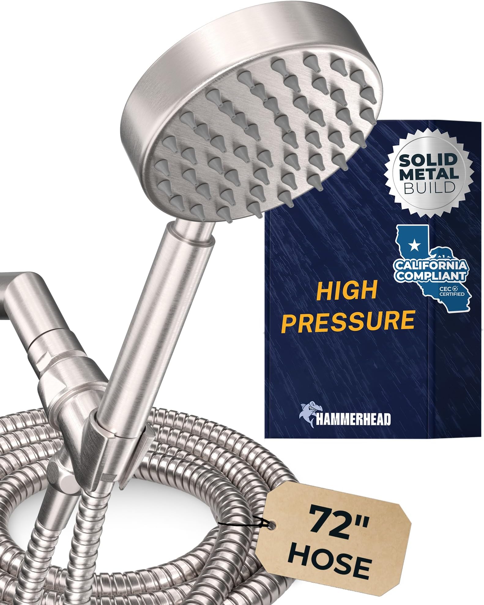 ALL METAL LOW FLOW Handheld Shower Head with Hose and Brass Holder - BRUSHED NICKEL – Water Saving 1.75 GPM Detachable Shower Head - Adjustable Shower Wand Bracket & 6ft Hose