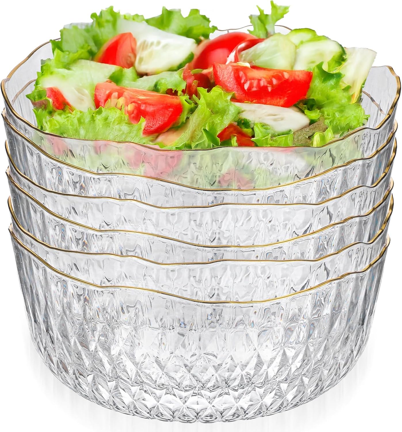 Tobeelec 6 Pack Clear Plastic Serving Bowls, 70 Ounce Crystal Salad Mixing Bowl, 8.3 Inch Round Plastic Bowls Disposable Catering Bowls for Party, Salad, Fruit, Snack, Chip, Popcorn