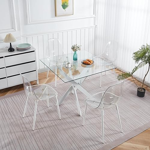 Miniatura 118 de Mesa de comedor de cristal de 51 pulgadas para 4, mesa de comedor rectangular contemporánea con parte superior de vidrio templado y patas de acero