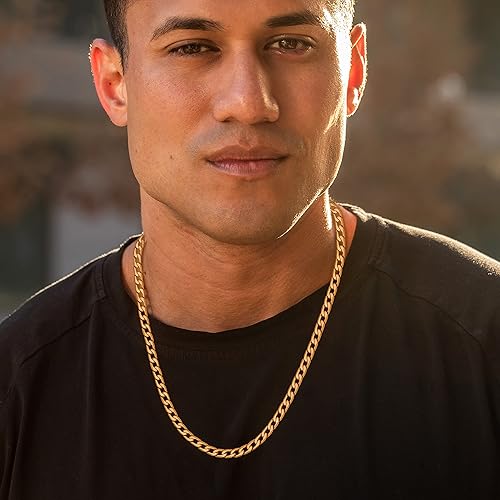Miniatura 2 de LIFETIME JEWELRY Collares biselados de cadena de eslabones cubanos chapados en oro real de 24 quilates (0.118 in, 0.236 in y 0.374 in), Chapado en