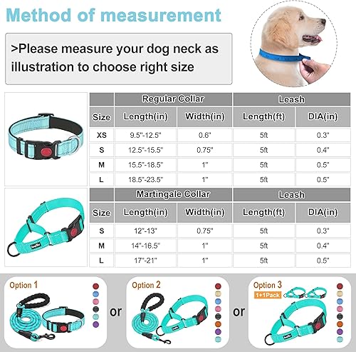 Miniatura 5 de HAAPAW - 2 paquetes, collar martingale de perro con hebilla de liberación rápida reflectiva, collar de entrenamiento para perros pequeños, medianos