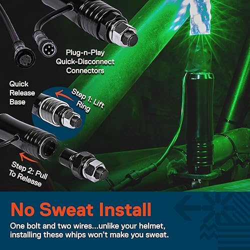 Miniatura 6 de True Mods - 2 luces led de látigo en espiral, RGB, control remoto inalámbrico RF, bandera EE. UU., impermeable, antena de RZR Can-Am Polaris, SxS,