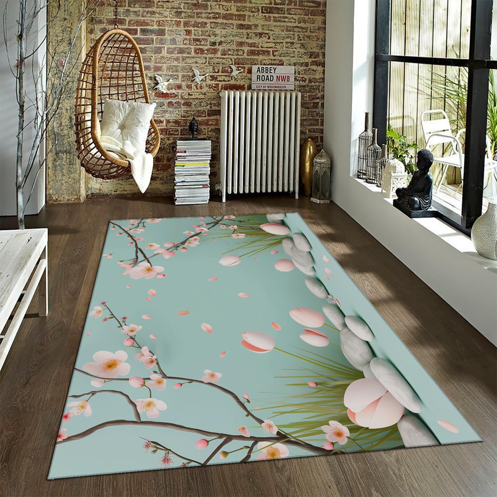 Tapis de grand salon fleur de pêcher doux et antidérapant pour chambre d'enfant 100x150cm