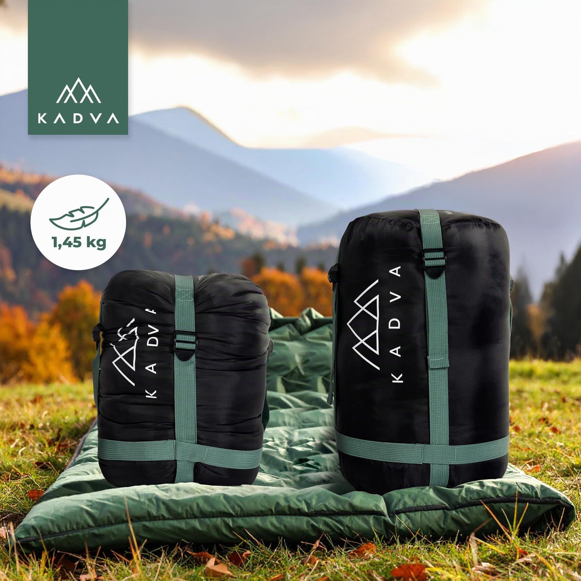 KADVA Sacco a pelo da campeggio Mumio, L 230 x 80 cm, sacco nanna invernale con cappuccio per la testa, temperatura di comfort 4 gradi, ideale per l'inverno, alta conservazione del calore, tecnologia