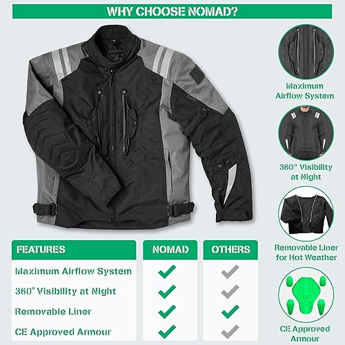 Miniatura 3 de Nomad Chaqueta de motocicleta para hombre, Ironborn Biker Jacket, Cruiser Sportsbike Enduro Chaqueta de equitación para hombre con protección de