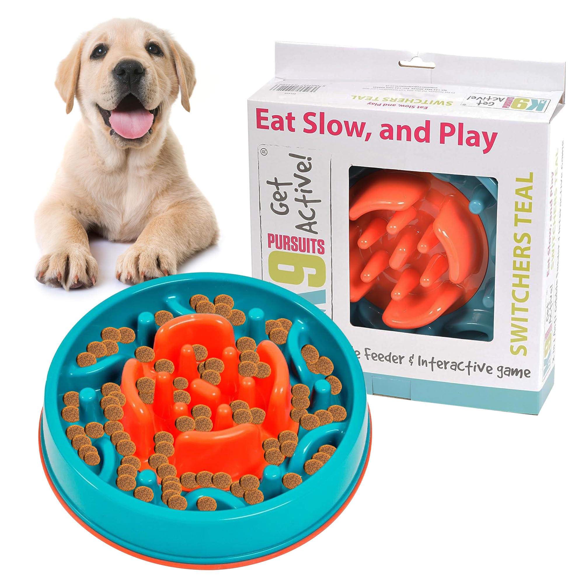 Switchers 2-in-1 Teal Slow Feeder Dog Bowl and Interactive Food Puzzle Toy | Anti-Skid Base for Dogs of All Breeds | Ideal for Wet or Dry Food | BPA-Free, Durable & Easy to Clean Bowl