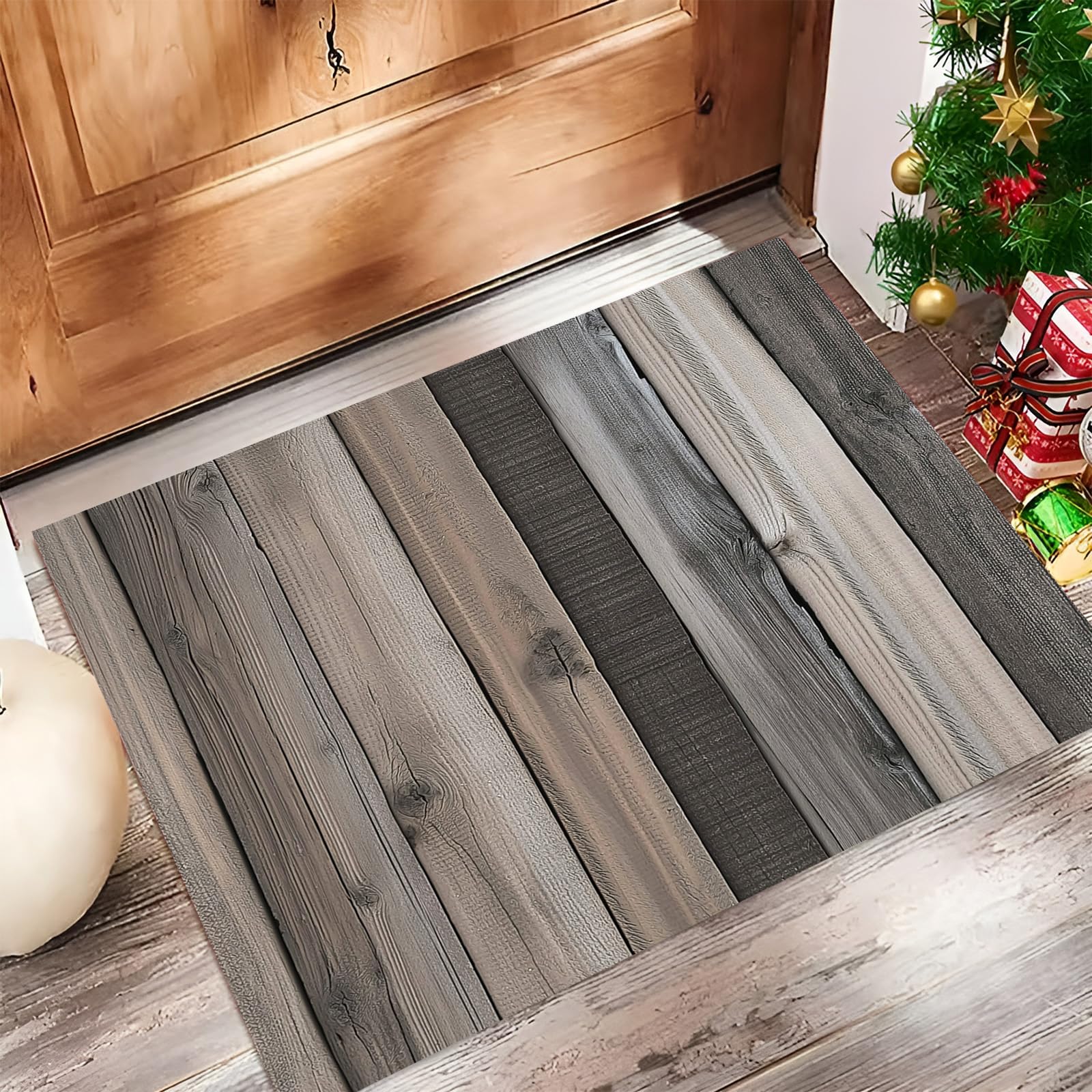 Tapis Entrée Antidérapant contre la Saleté Paillasson Intérieur Bois Gris