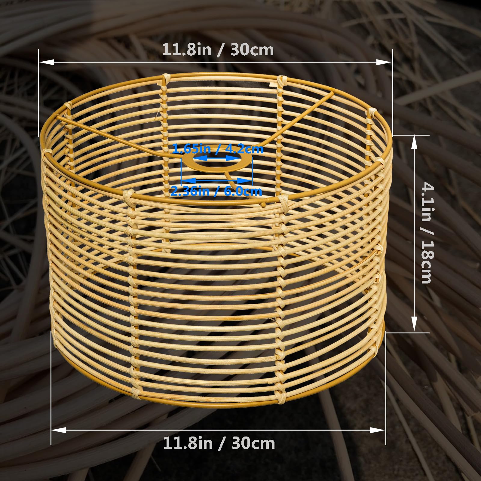 Rattan Lamp Shade E27/E14/E26/E12 Base boho Lamp Cover replacement, Lampshade woven wicker hanging Lamp Shade for Table Lamp Chandelier Pendant lights
