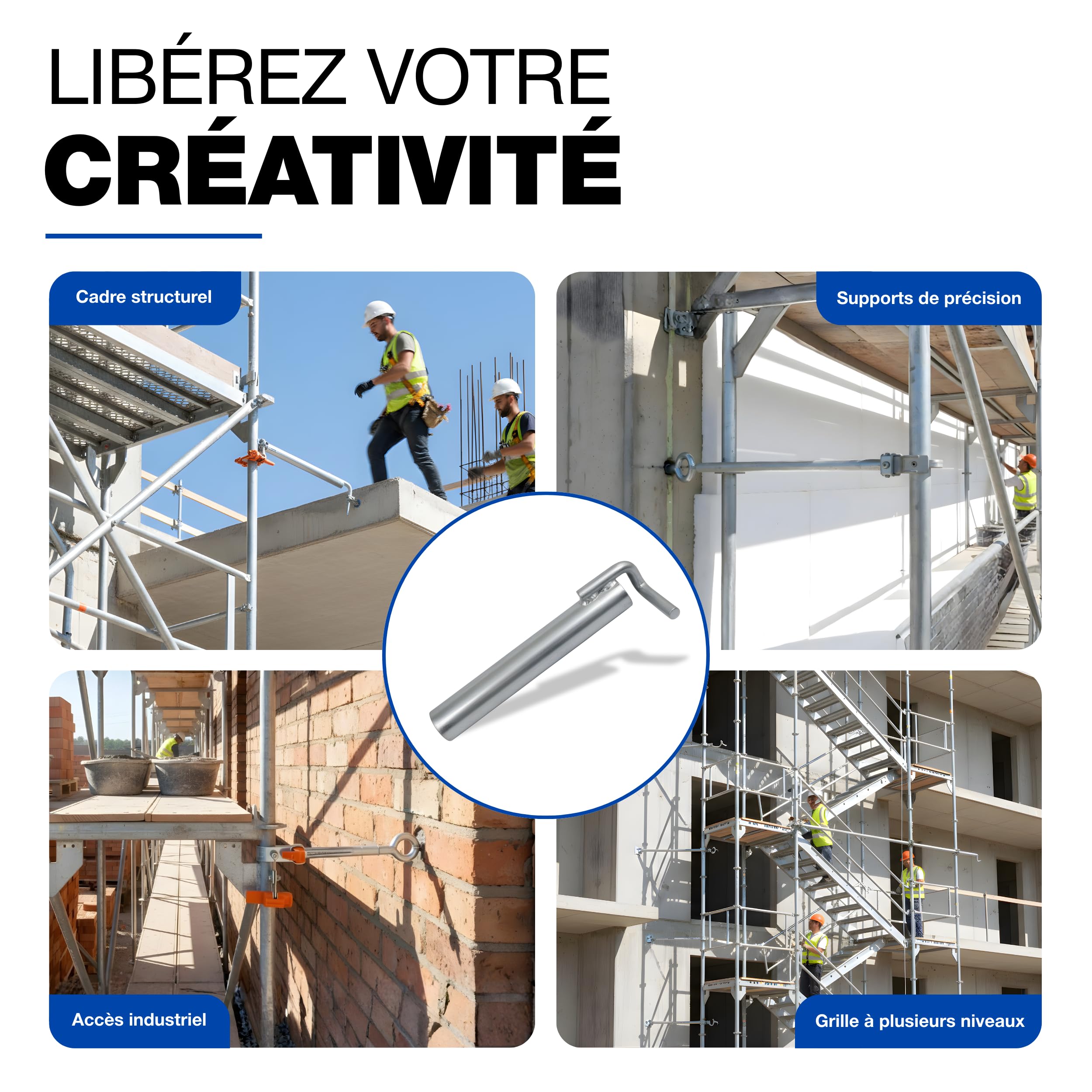 GeZu Impex Ancrage en tube d'acier pour échafaudage Galvanisé à chaud 1000 mm système support construction fixation