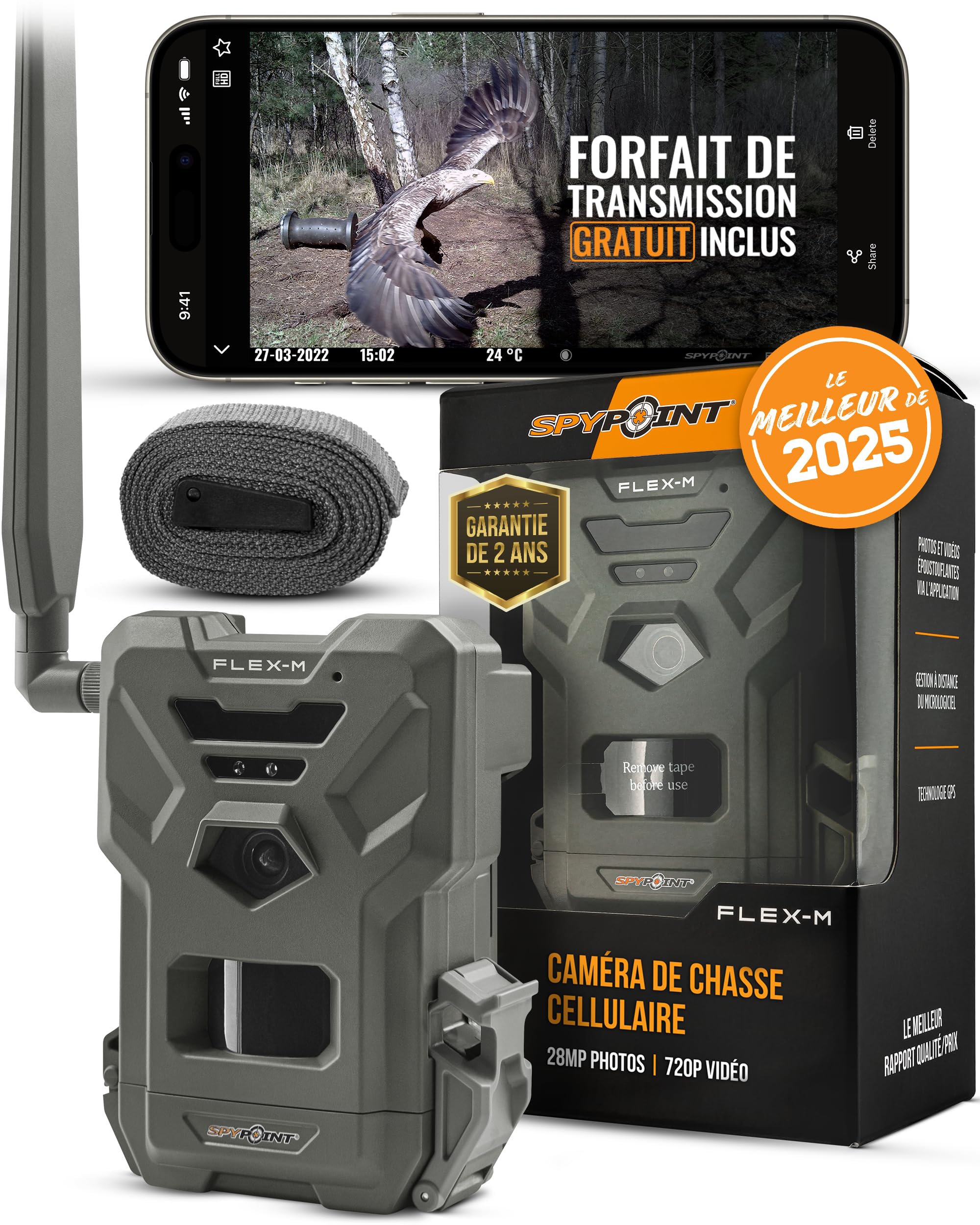 Spypoint Gray Flex-M Cellular Trail Camera - Best Value In Hunting Accessories, No Wifi Needed & Gps-Enabled, Hunting Night Vision, Ip65 Water-Resistant, 28Mp Photos, 720P Videos + Sound