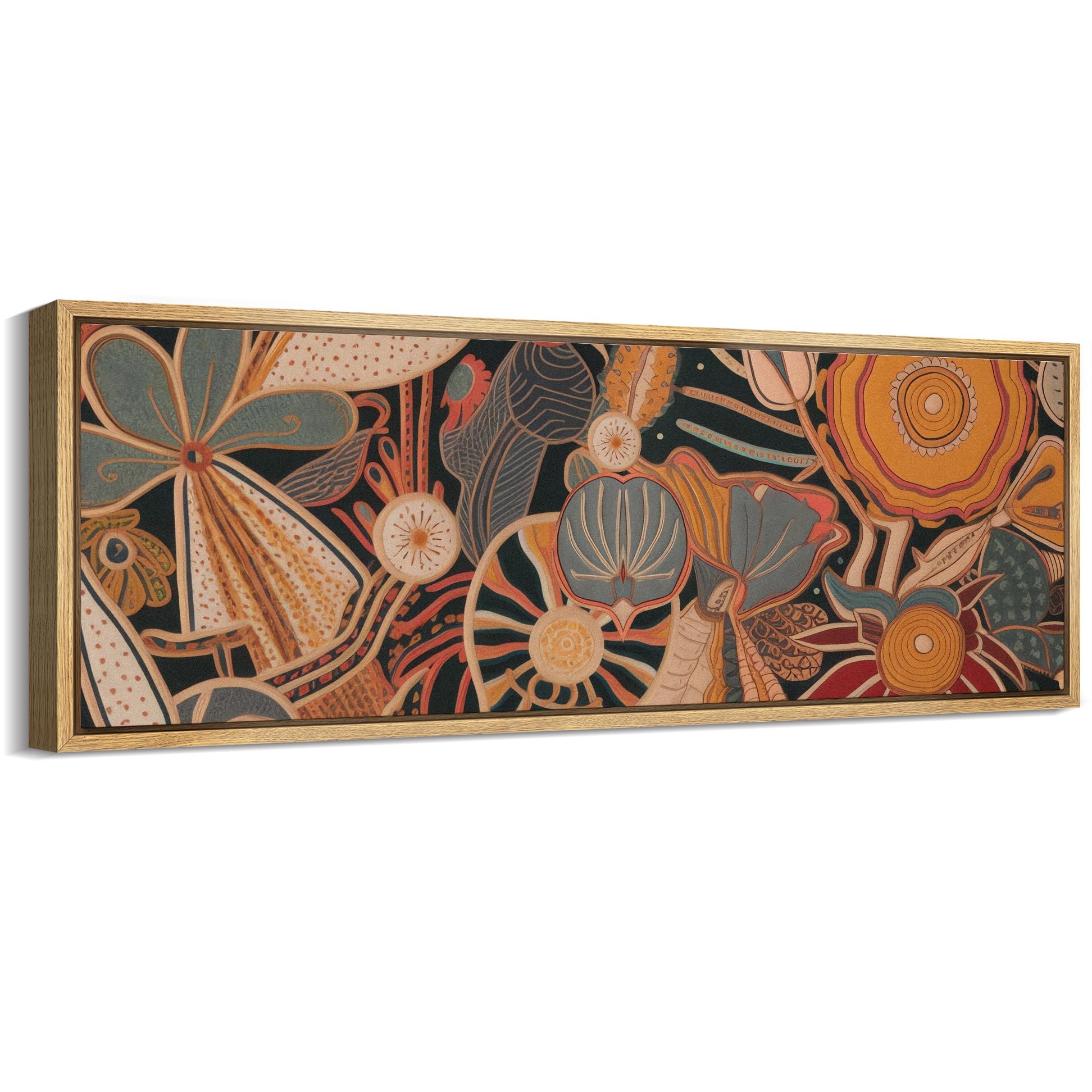 mudecor large framed canvas print wall art abstract floral and fauna vibrant bohemian garden antique retro fine art illustrations decorative colorful multicolor for bedroom - 60"x20"