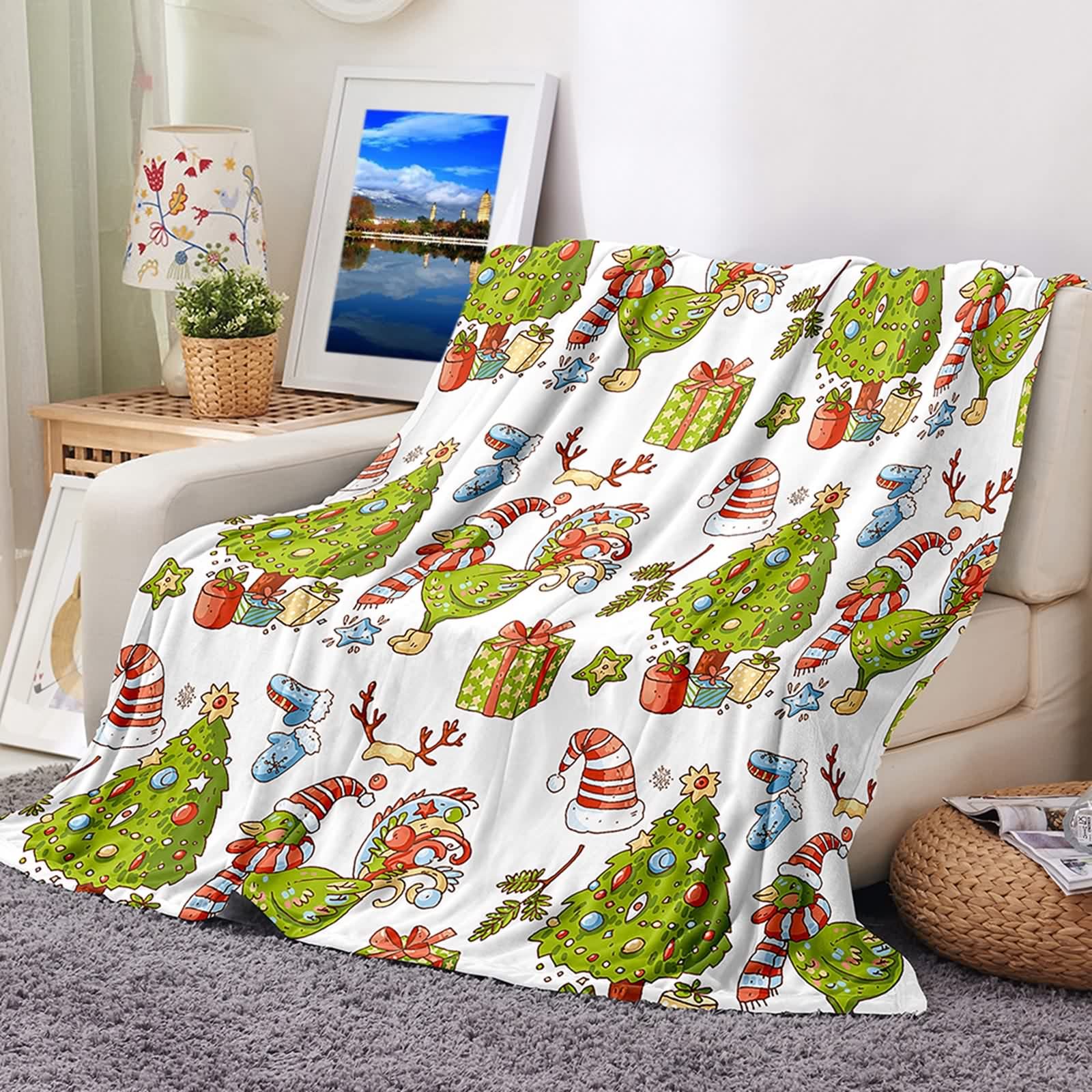 Couverture polaire cadeau de Noël KnSam plaid en flanelle douce rouge et verte 80x120