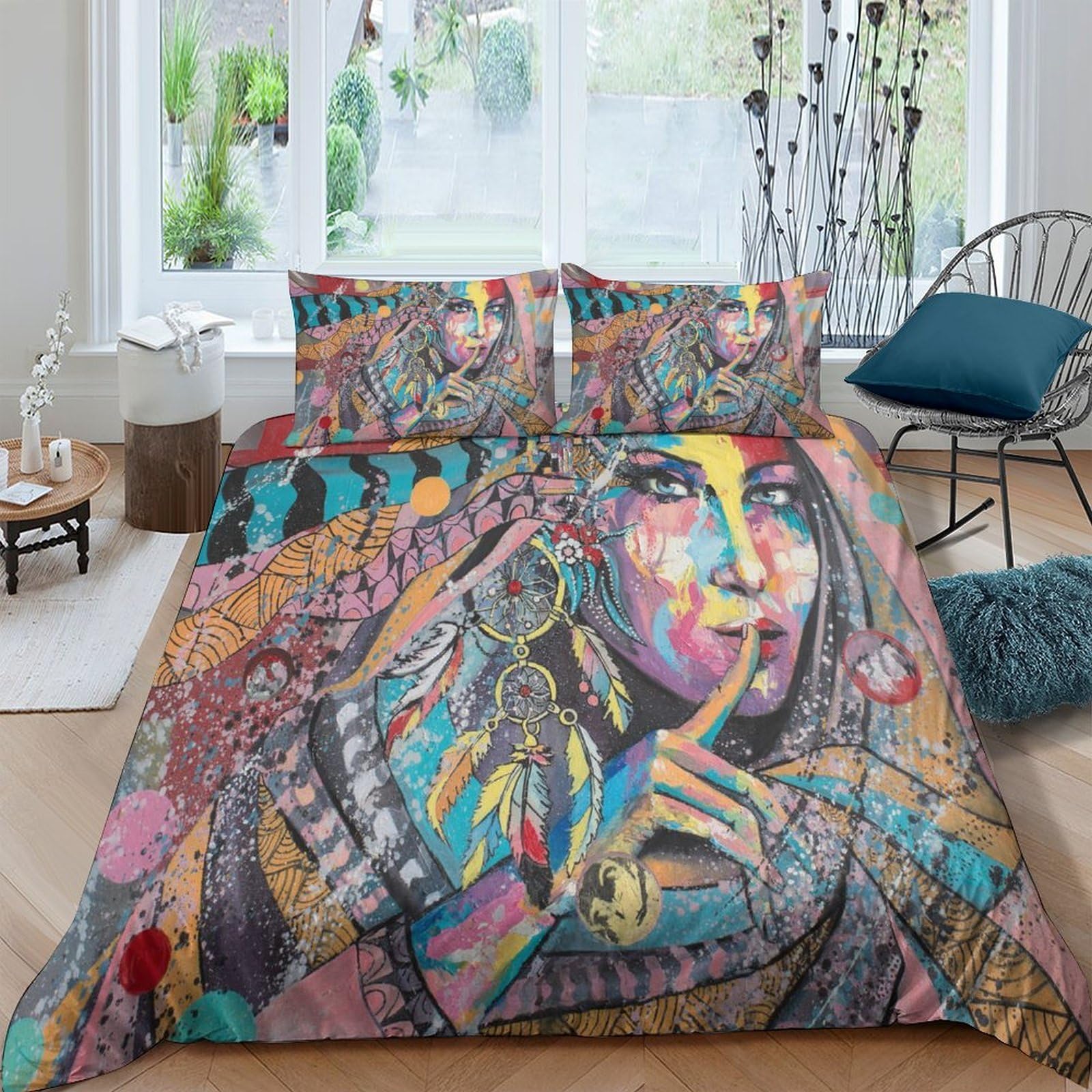 Ctjqhvkz Style-3 3D Printed Abstract Portrait Fitted Sheet Microfiber Artistic Multicolor Bed Cover For Bedroom Guest Room Decor Single（135X200cm）