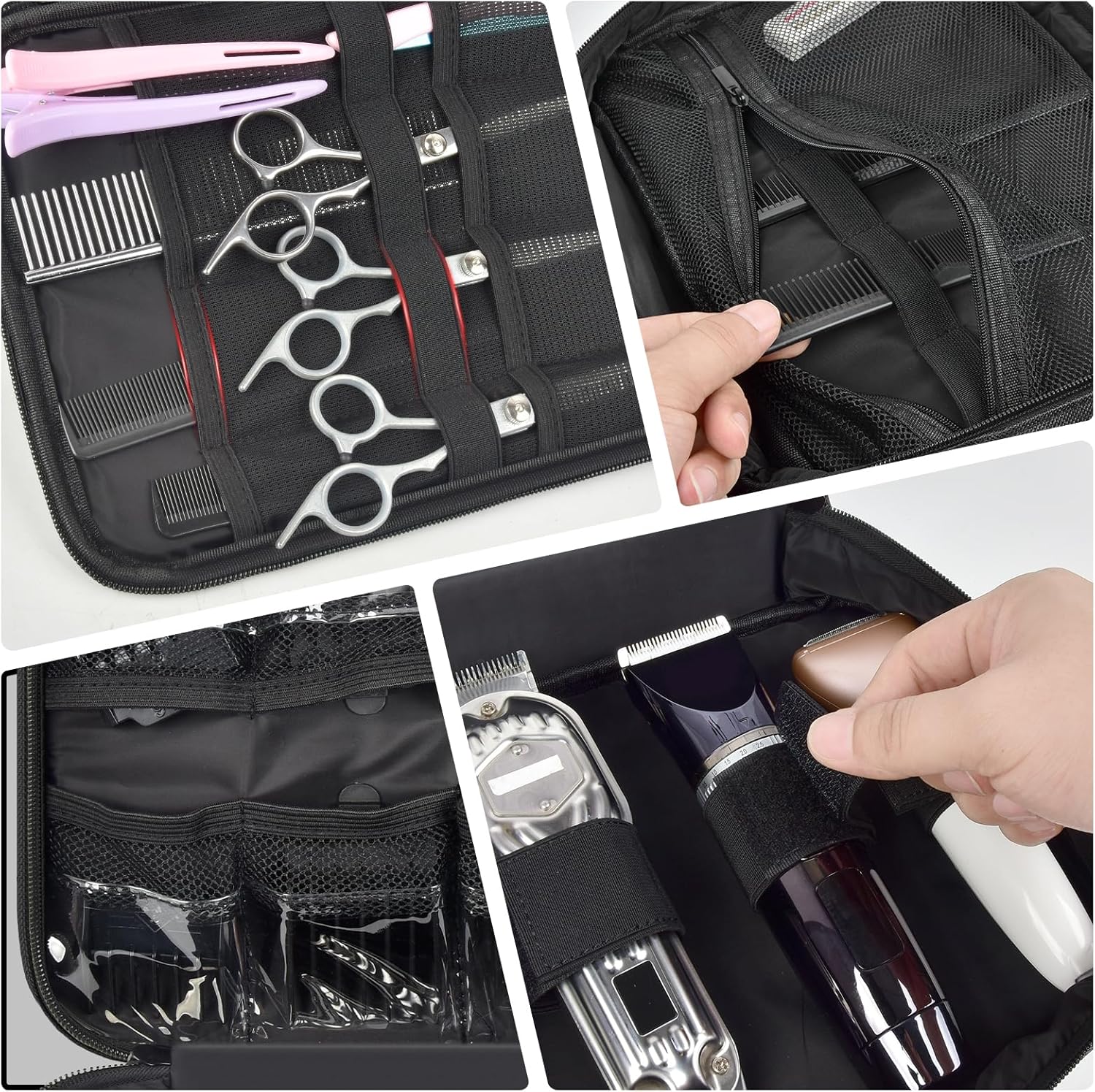 Hair Clipper Case Barber Bag Double Layer Large Capacity Organizer for Clippers, Guards, Scissors & Accessories, with Transparent Pouch (Box Only) (BLACK, MEDIUM)