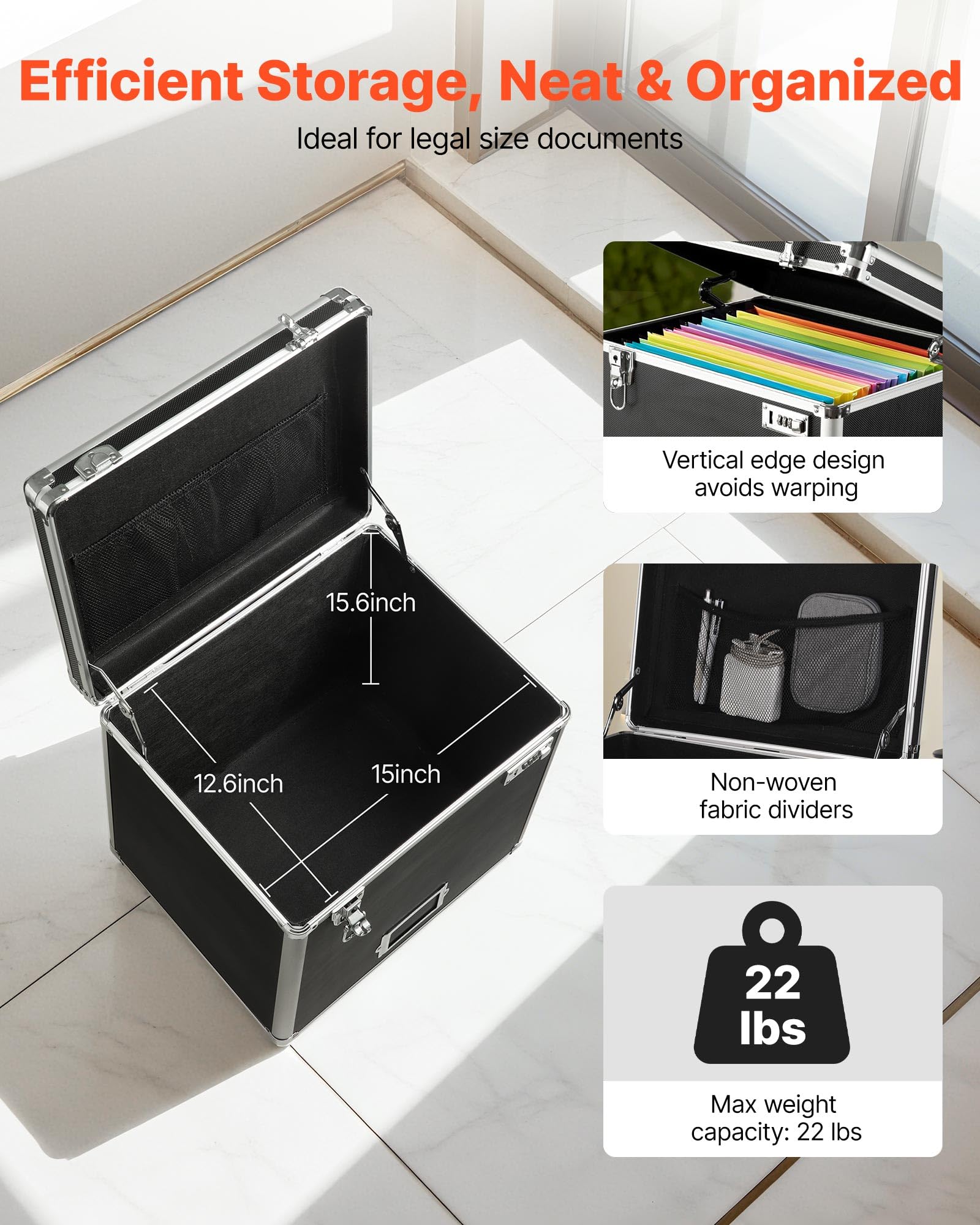 VEVOR Valigetta Portadocumenti con Ruote 39,6 x 32 x 38,1 cm Custodia Portadocumenti Portatile con Serratura Manico Telescopico, Scatola per Documenti per Ufficio, Viaggi di lavoro, Traslochi