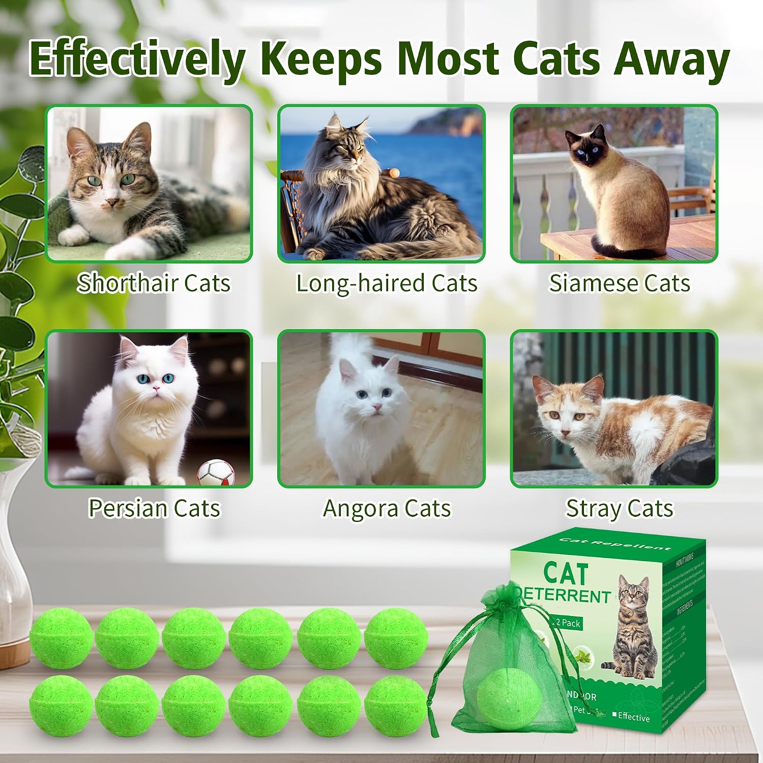 12 Pack Cat Deterrent Outdoor Indoor, Natural Deterrent for Yard, Keep Cat Away