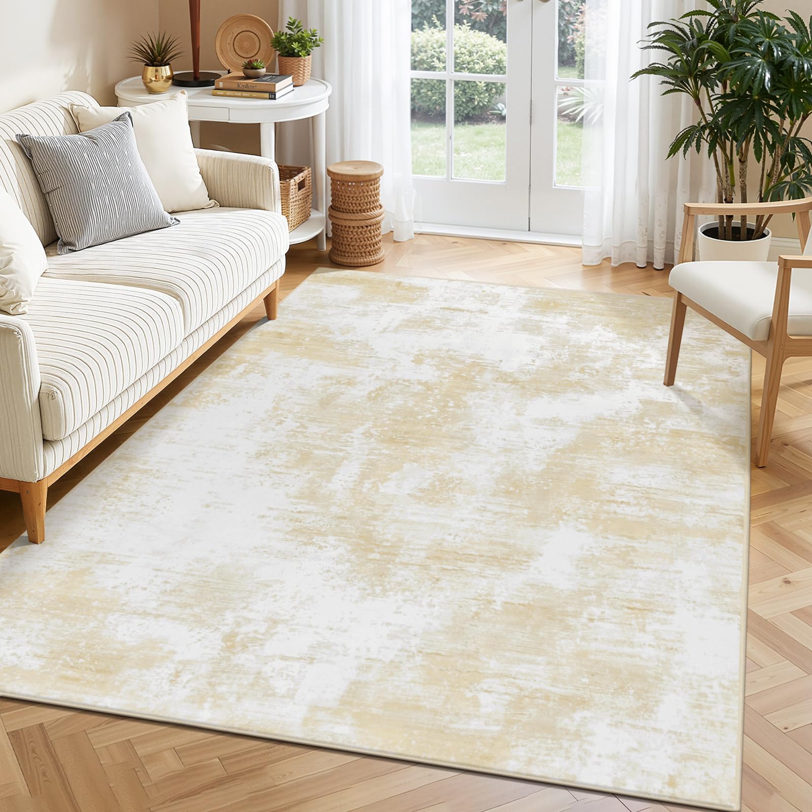 SHACOS Tappeto Salotto 200x280cm, Pelo Corto Astratto Tappeto Morbido Camera da Letto Antiscivolo e Lavabile Tappeti Moderni Soggiorno Tappeti di Zona per Salotto Cameretta Bambino, Beige