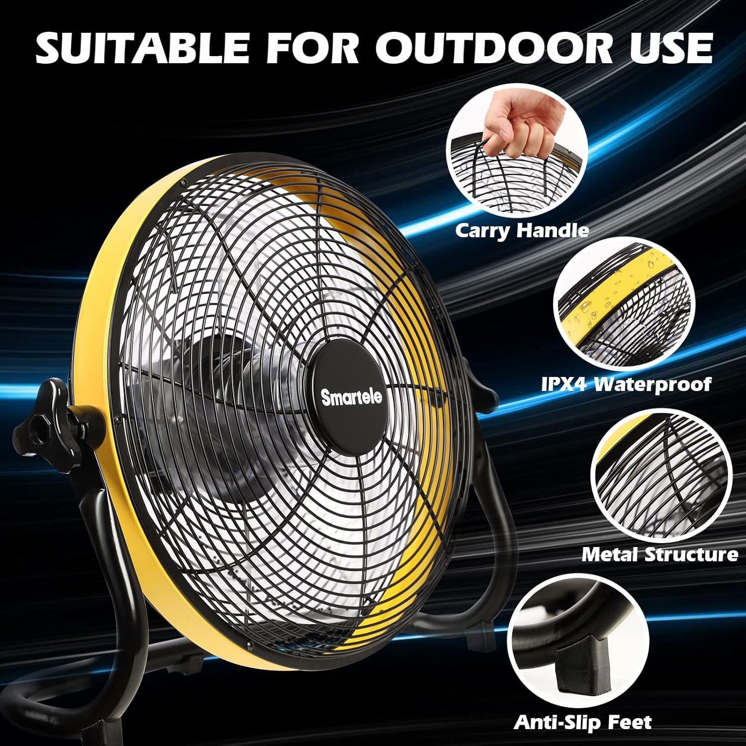 FF12 Battery Operated Fan, Battery Powered Fan, Rechargeable Floor Fan, Cordless Outdoor Floor Fan, Battery Outdoor Fan, 15000mAh Battery, Fast Charging, Run Up to 30 Hours