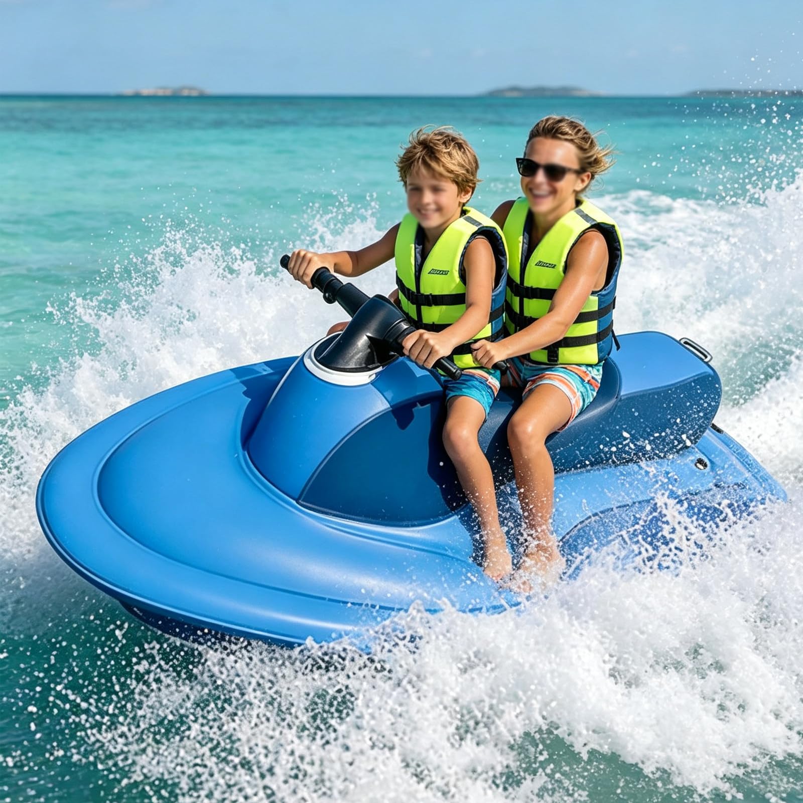 Atwynd Upgraded 2-Person Lake & Ocean Inflatable Jet Boat with 500W/700W Underwater Scooter, Summer Electric Motor Watercraft Pool Boat, 3-9km/H Speed + Reverse, 130Min Runtime 500W16A