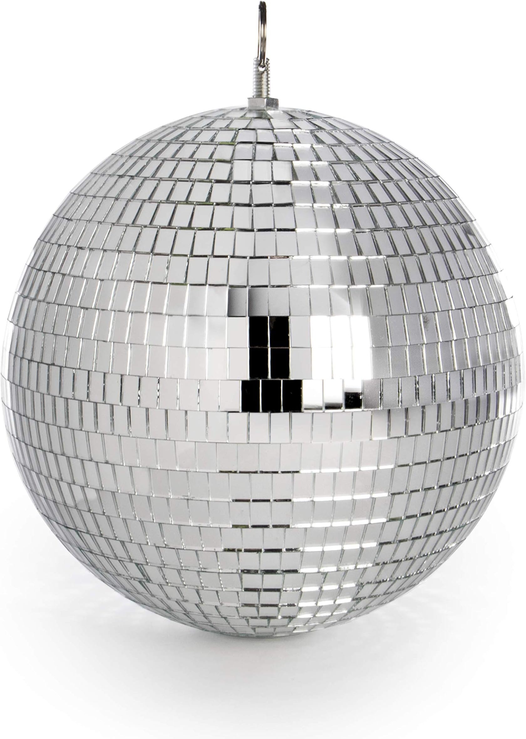 Mirror Disco Ball 30 cm (12") | Silver Glitter Mirror Ball with Hanging Hook | Party Wedding DJ Stage Lighting | Lightweight Glass Facets | Pukkr
