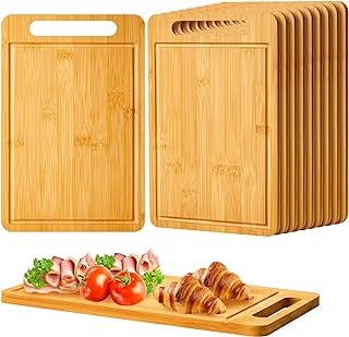 Nuenen 10 Pcs Bulk Wood Cutting Board with Handle 12 x 7.8 Inch Bamboo Wooden Kitchen Serving Chopping Boards for Pizza, Bread, Charcuterie, Fruit, Vegetables(Bamboo)