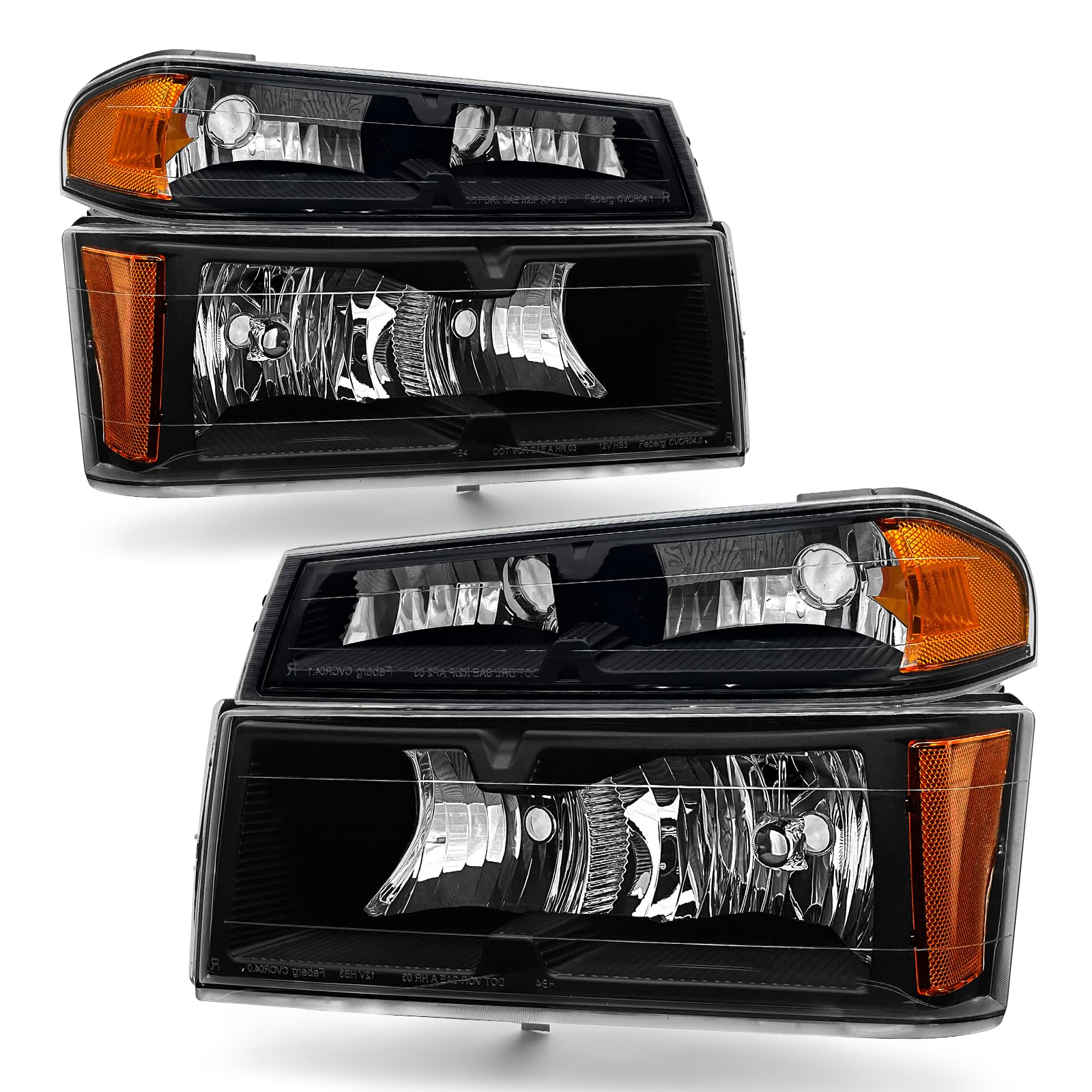 ROADEAL for 2004-2012 Chevy Colorado Headlights Assembly Fit for 2004-2012 GMC Canyon / 2006 2007 2008 ISUZU I-Series, Black Housing Amber Reflector Replacement Passenger & Driver Side