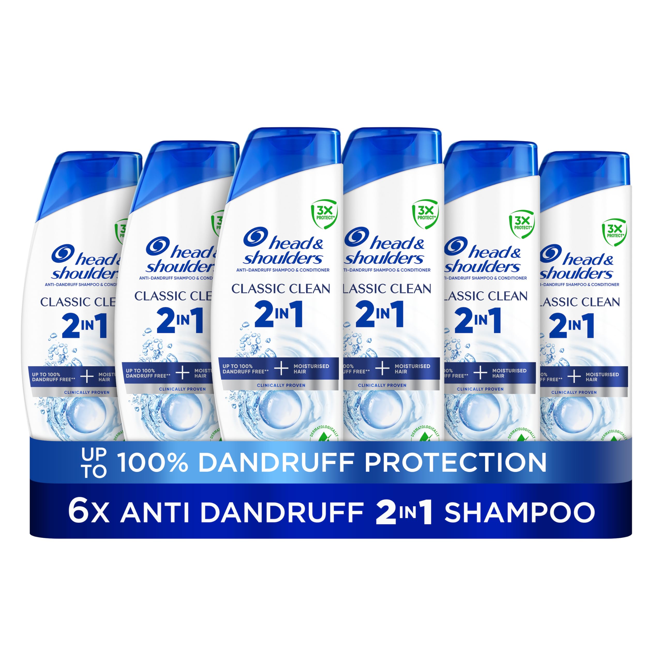 Head & Shoulders Classic Clean Anti-Dandruff 2-in-1 Shampoo, Six-Pack, 6 x 250 ml, Clinically Proven Deep Clean, UK Number 1 Shampoo