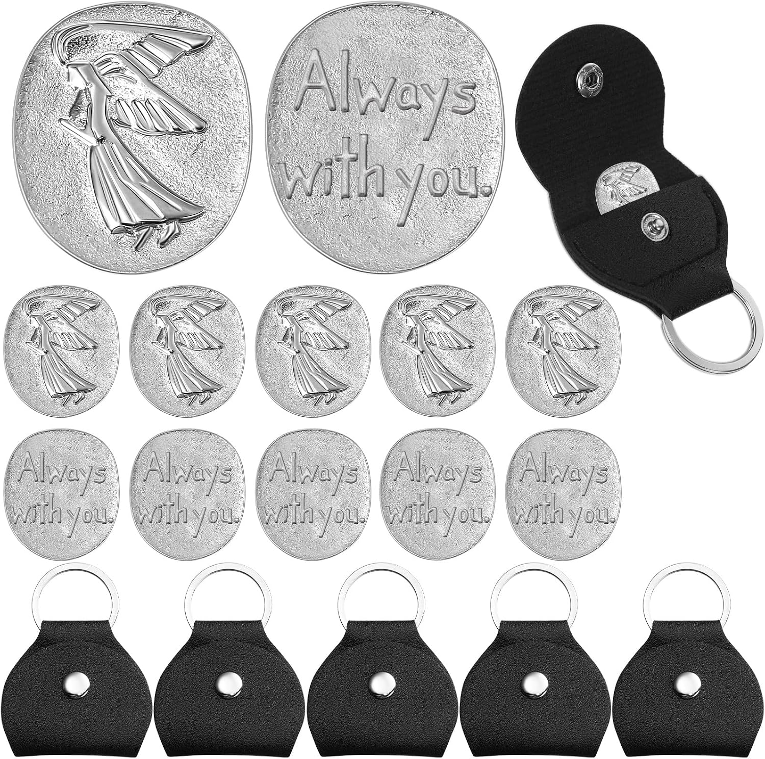 5 Sets Guardian Gift Angel Coins Inspirational Always with You Angel Coin Pocket Token Relationship Keepsake Double Sided Memorial Tokens with Leather Keychain for Prayer Family Friends