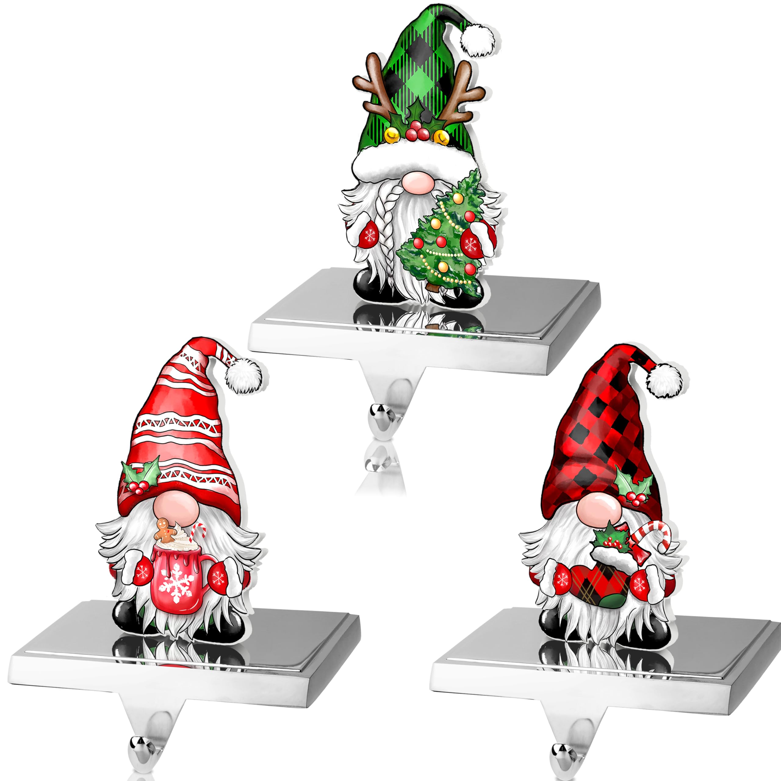 TREWAVE 3 Pcs Gnome Christmas Stocking Holders, Stocking Hangers for Mantel
