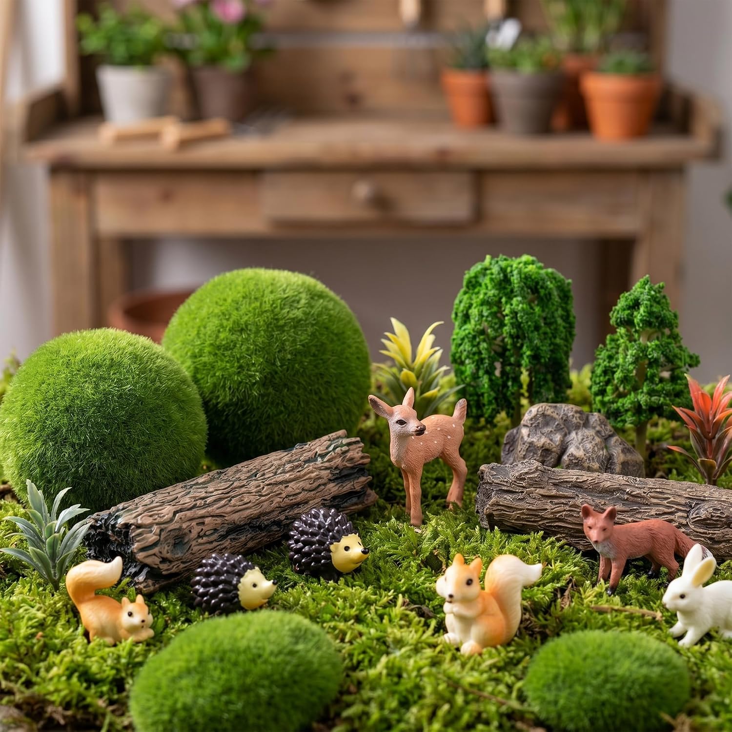 Miniature Fairy Garden Accessories,28Pcs Miniature Forest Kit Tiny Resin Animal,Mini Garden Figurines with Moss for DIY Craft,Desktop Fairy Figurines Decoration