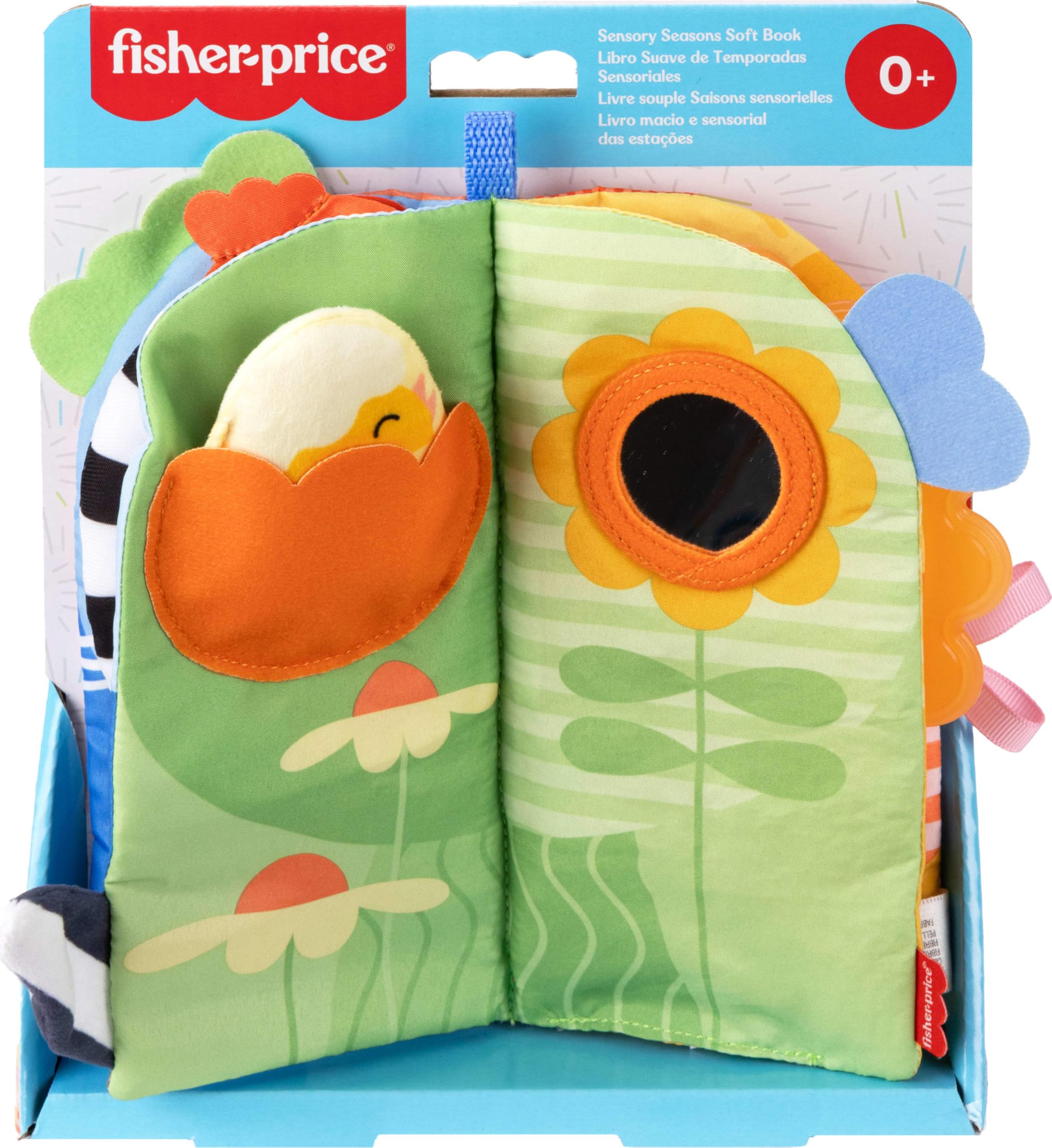 Fisher-Price Libro blandito sensorial de Las Estaciones Juguete para bebés, Actividades para Realizar Boca Abajo, 4 páginas de Juegos entretenidos, para bebés a Partir de 0 Meses, JKP53