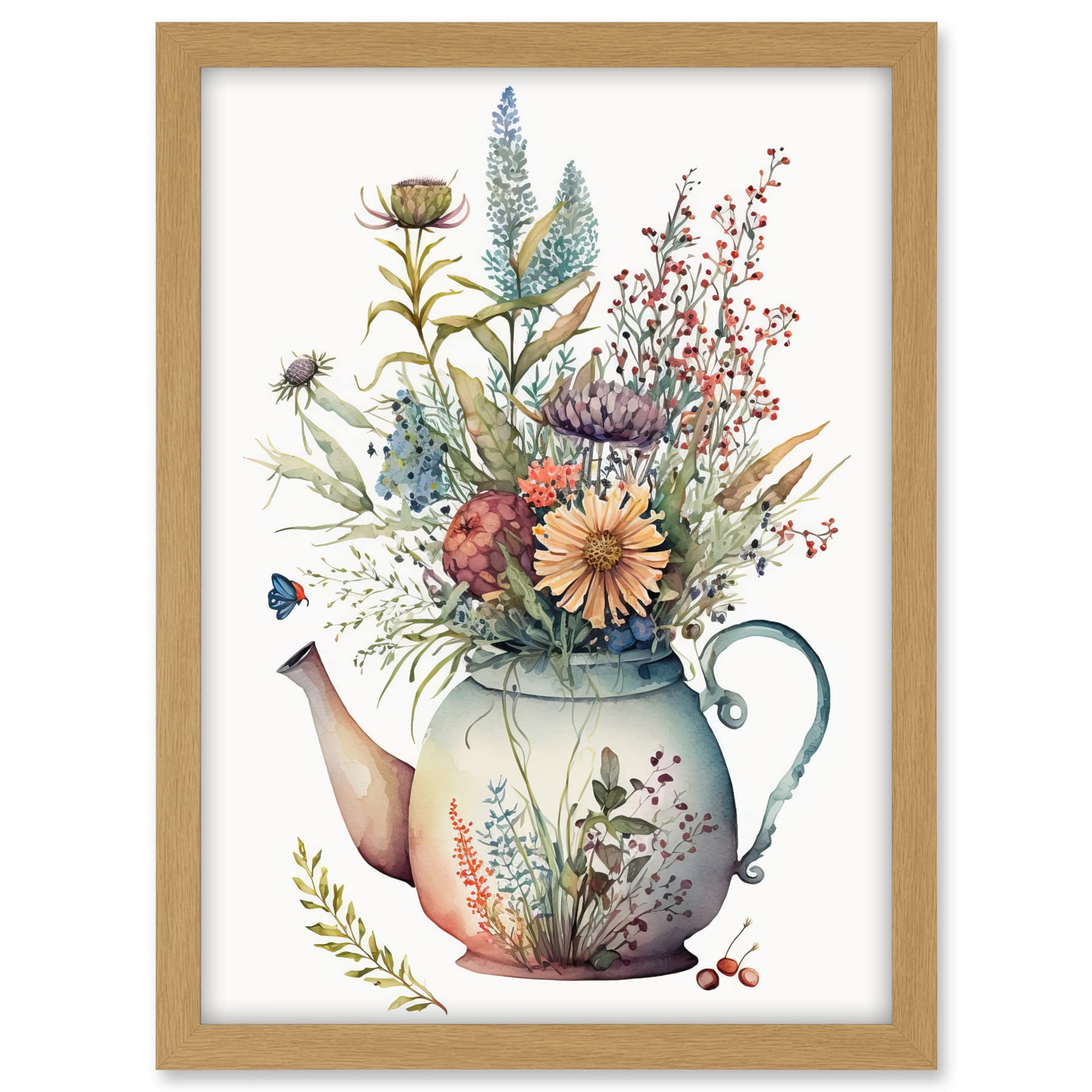 Artery8 Wildflower Floral Bouquet in China Pattern Teapot Artwork Framed A3 Wall Art Print