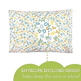 Little Sleepy Head Toddler Pillowcase, 100% Cotton & Hypoallergenic Pillow Case for Toddler Pillow, Snug Fit Envelope Pillowcase, 13x18 Pillowcase, Pilllow Sold Separately (Sunshine Alphabet)