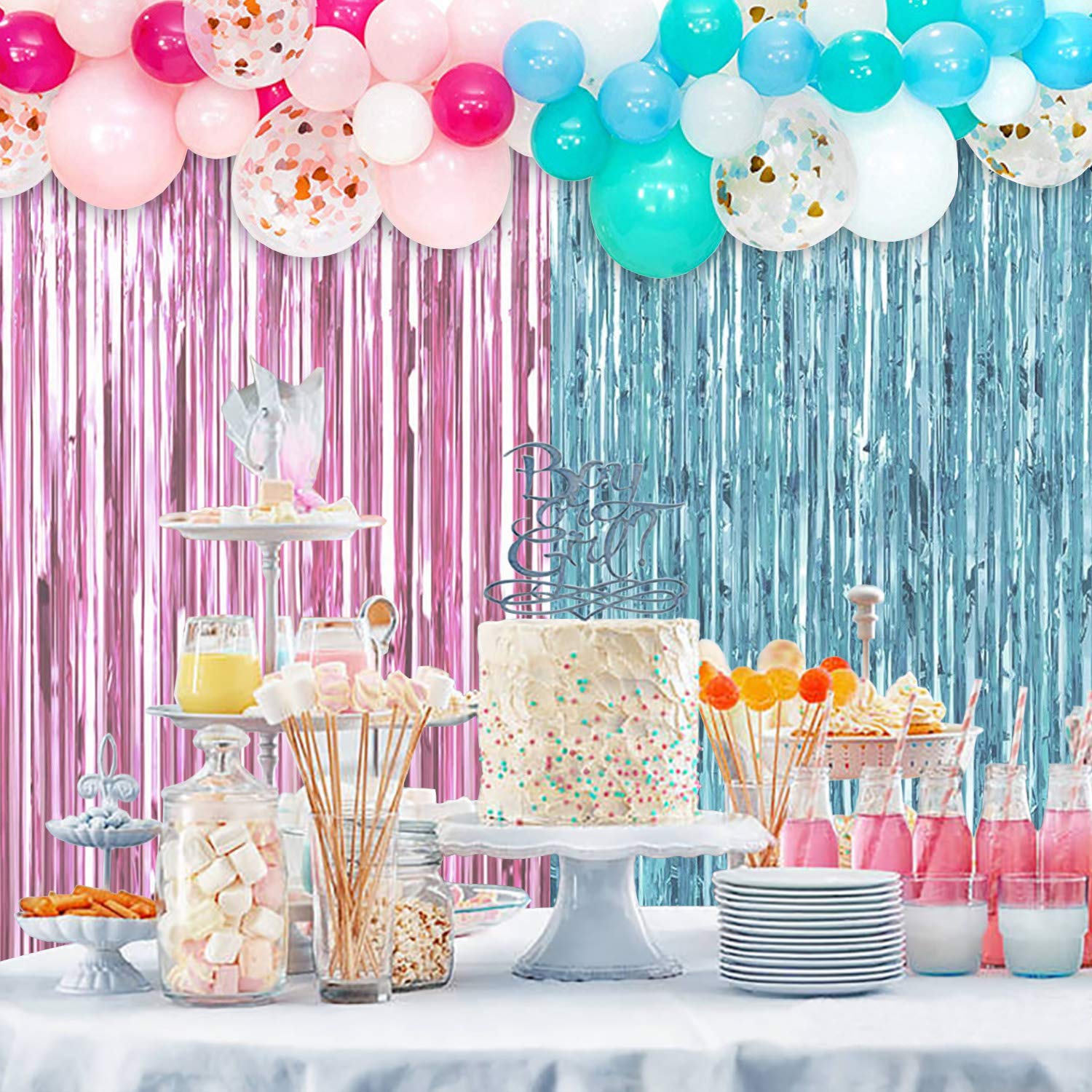 Boy Or Girl Foil Balloons & Fringe Curtains - Gender Reveal Party Decor, Metallic Tinsel, Baby Shower Supplies - View #6