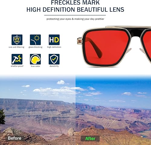 Miniatura 3 de Freckles Mark Lentes de sol retro de moda para hombres y mujeres, tonos vintage de los años 70, estilo italiano, cuadrados, de metal