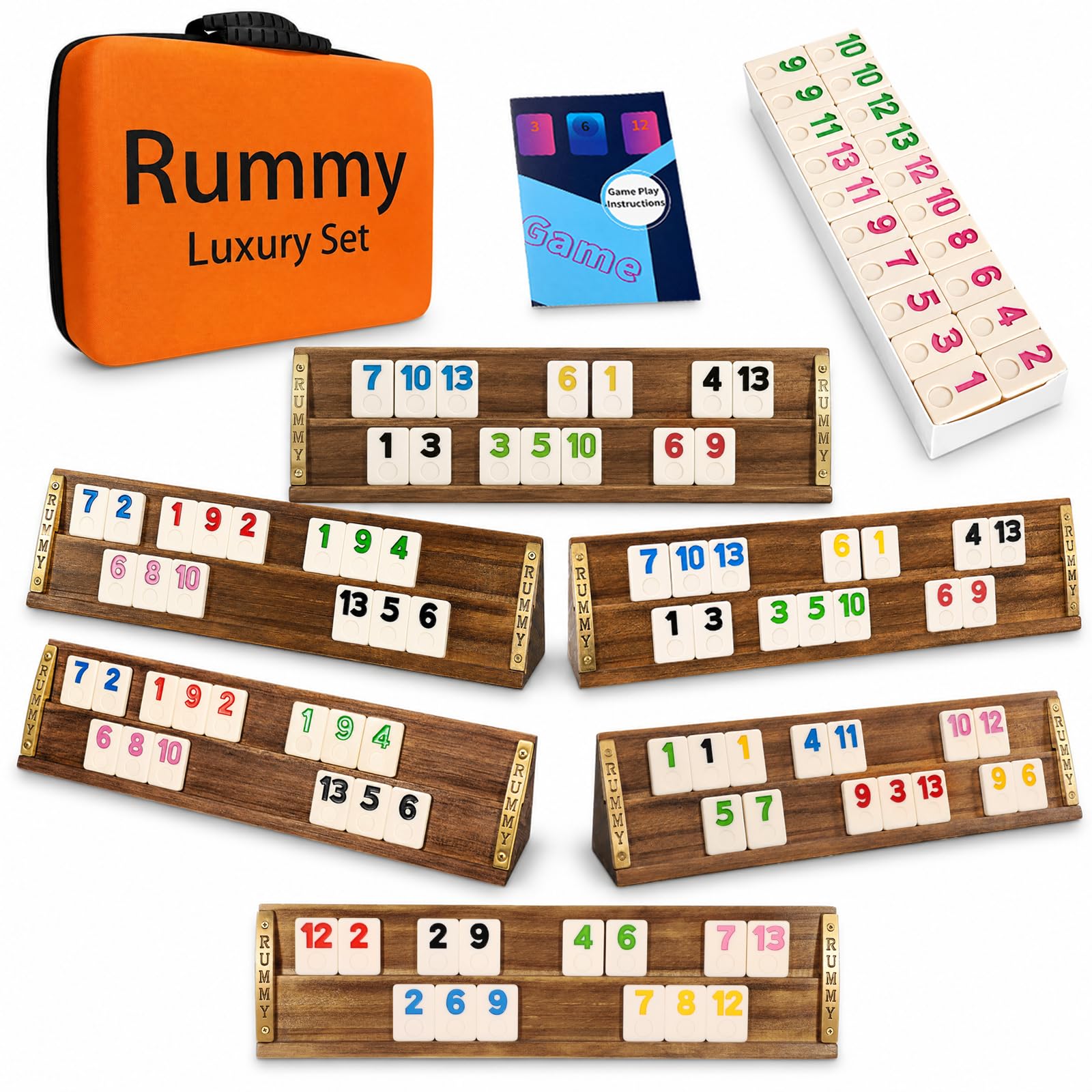 Photo 1 of NRZSSN Rummy Cube Set, 6 Player, 6 Solid Wood Racks, 160 Tiles
