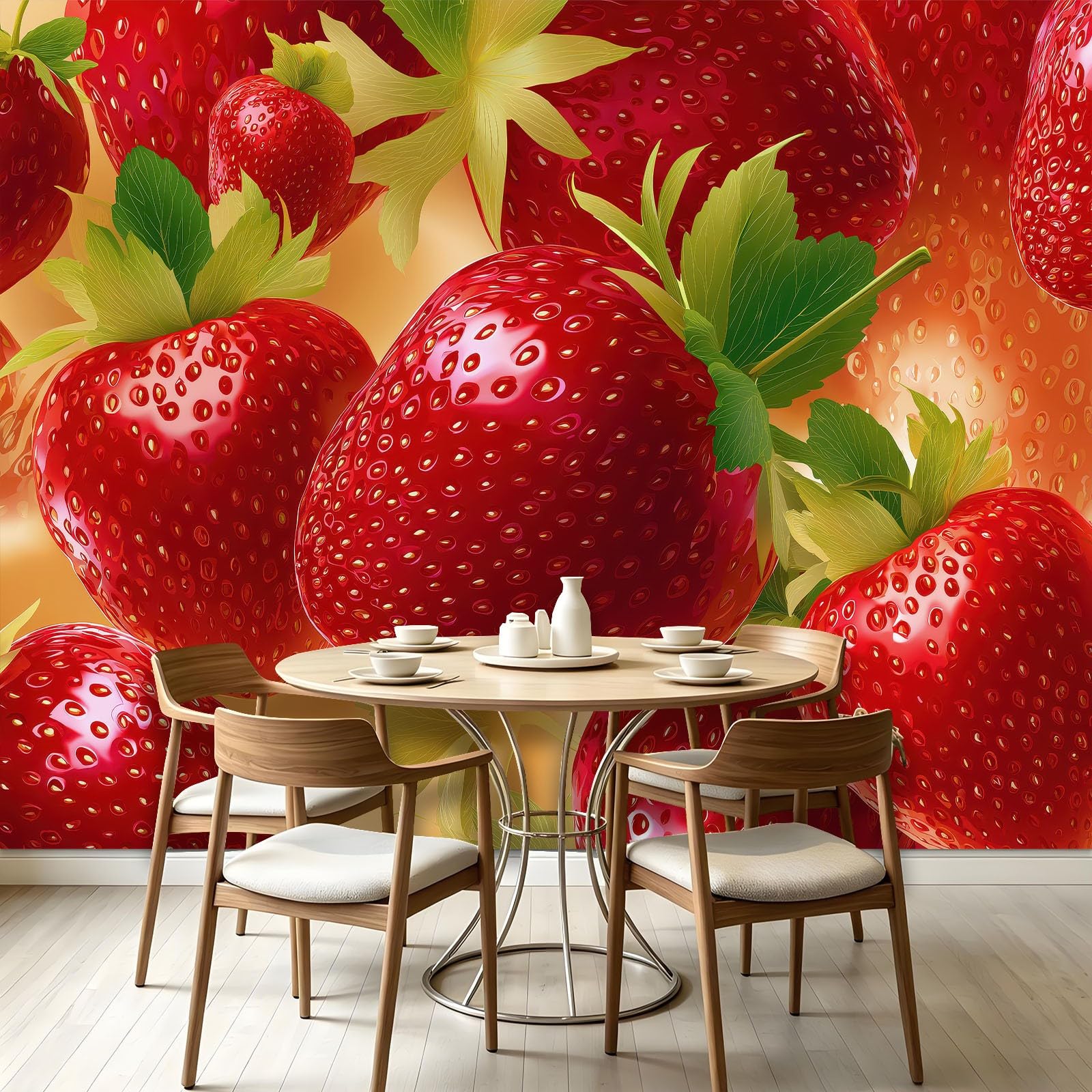 Carta da parati fotografica in seta moderna con fragole, carta da parati XXL, decorazione da parete per negozi di dessert, cucina, 200 x 140 cm