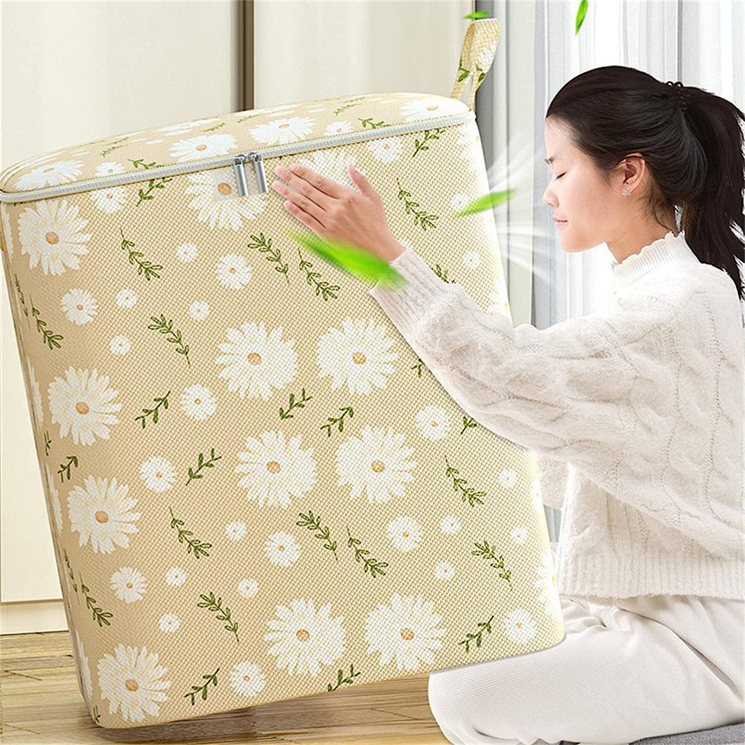 Bolsas Almacenaje Ropa Bolsa De Almacenamiento Para Ropa, Armario, Caja De Almacenamiento, Bolsa De Almacenamiento Portátil, Doble Cremallera Con Asa Organizador Armario Para Edredones(Yellow,38L)