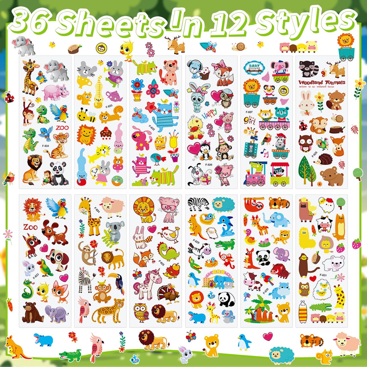 36 Sheets Animal Stickers for Kids - 3D Puffy Stickers Jungle & Farm Theme | Lion, Panda, Elephant, Giraffe | Reusable, Waterproof | Crafts, Scrapbooking, Party Favors
