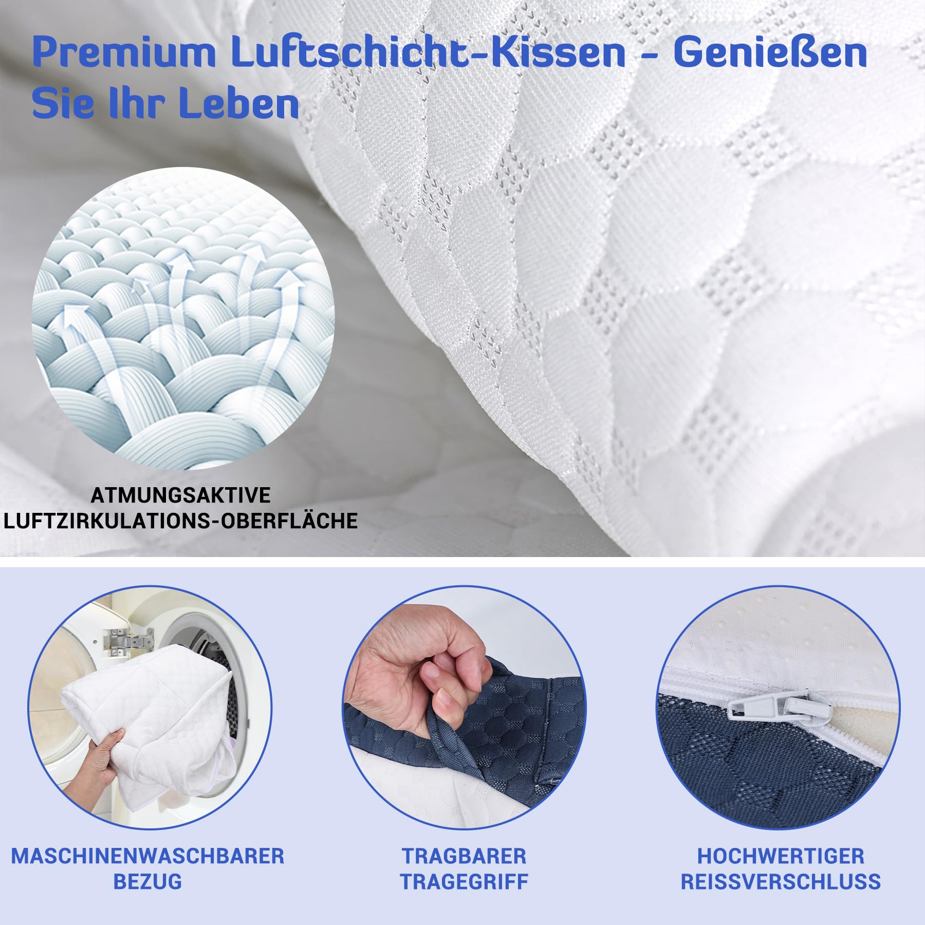 INFANZIA Vielseitig Keilkissen 21cm Erhöhung für Bett und Sofa, Dreieckskissen aus Hochdichteschaum, Ergonomischer Bettkeil für Reflux Schlafapnoe, Rückenstütze & Beinauflage für Lesen (Weißblau)