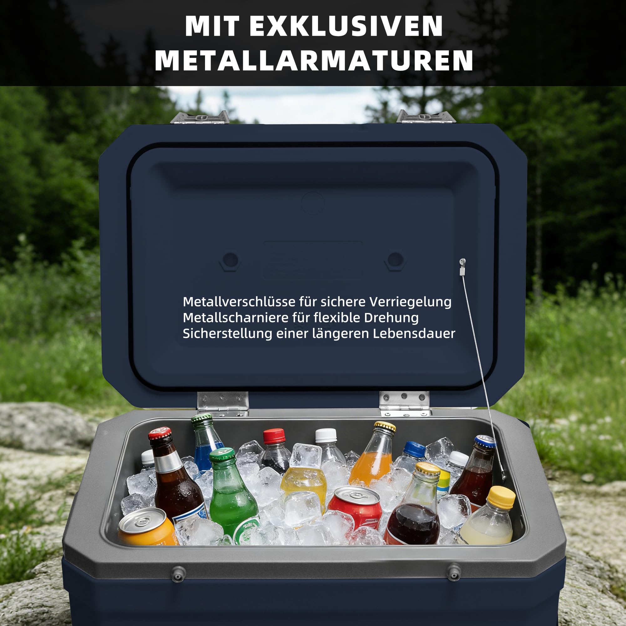 WISD 45L Kühlbox mit Rollen und Griff – Große Camping Kühlbox mit Metallverschlüssen & Ablaufstopfen – Robuste Passive Kühlbox für Picknick, Angeln & Outdoor