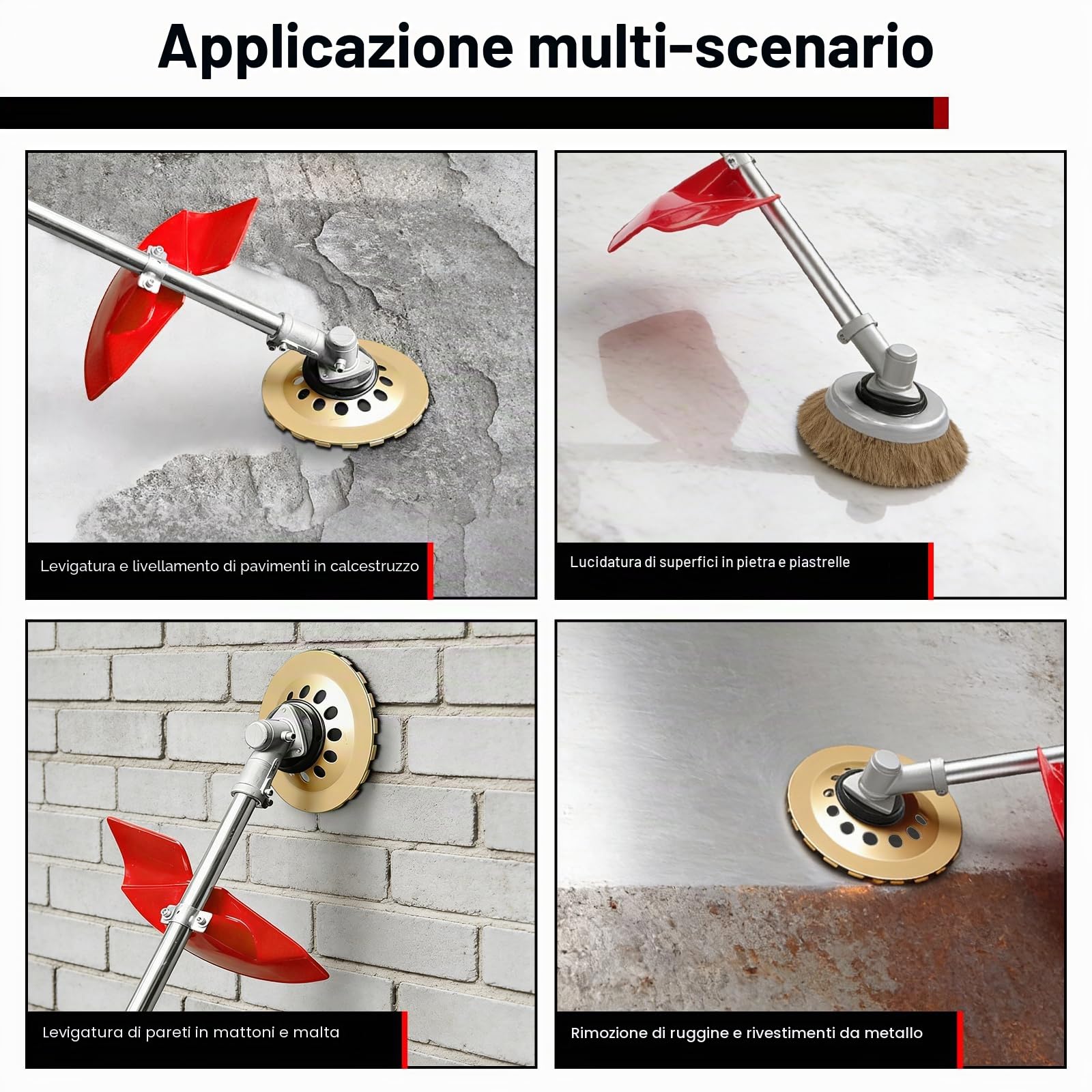 Smerigliatrice per Calcestruzzo, 1,5 m Giraffa Levigatrice per Muro, Levigatrice per Cemento Elettrica 2800W, con Piatto Levigante 180 mm, Spazzola a Tazza 200 mm, per Calcestruzzo, Pareti e Metallo