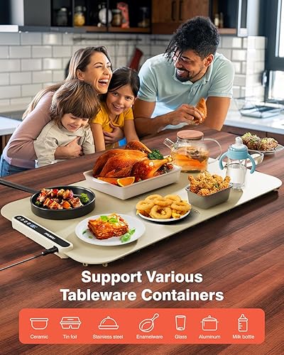 Miniatura 7 de Tapete Calentador de Alimentos, iTRUSOU 27.5x16'' Bandeja Calentadora Eléctrica con 7 Configuraciones de Temperatura, Temporizador Flexible de