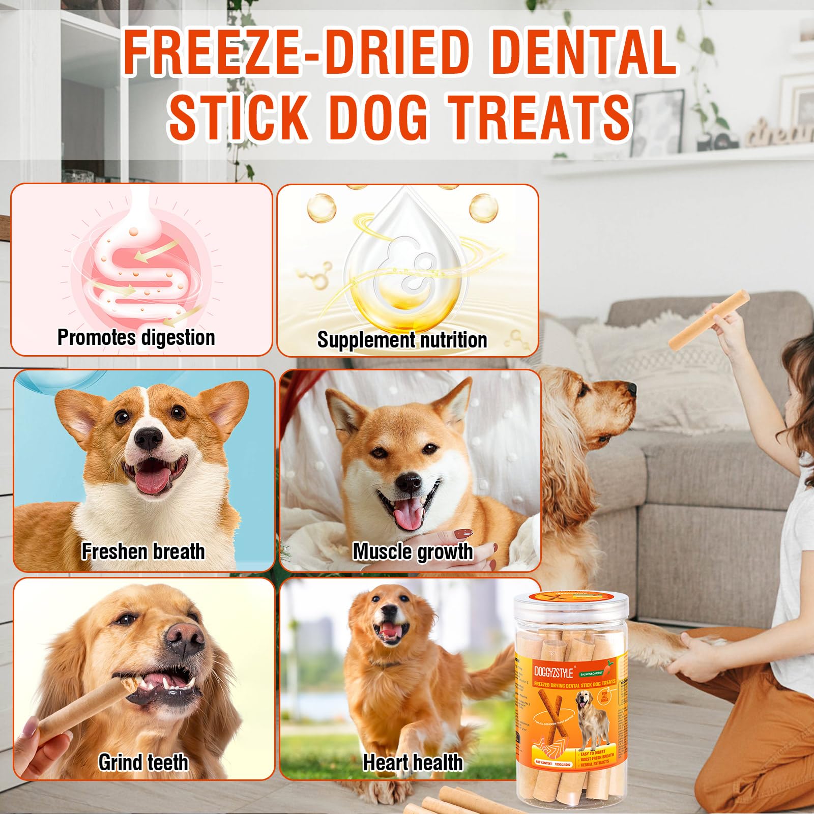 100g Salmon Sticks for Dogs,Bastoncini Di Salmone Per Cani,Vero Salmone E Carote,Facilmente Digeribile,Trattamento Per Cani Ad Alto Contenuto Proteico,Rinfresca L'alito Sano